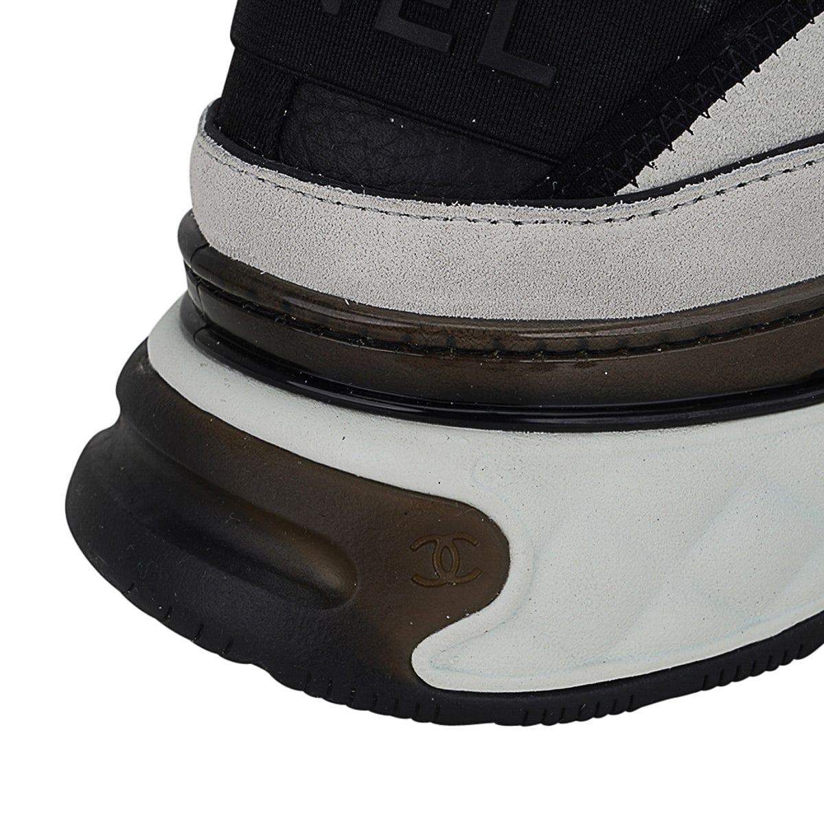 Chanel Velvet Calfskin Mixed Fibers CC Sneaker 39.5 White and Black