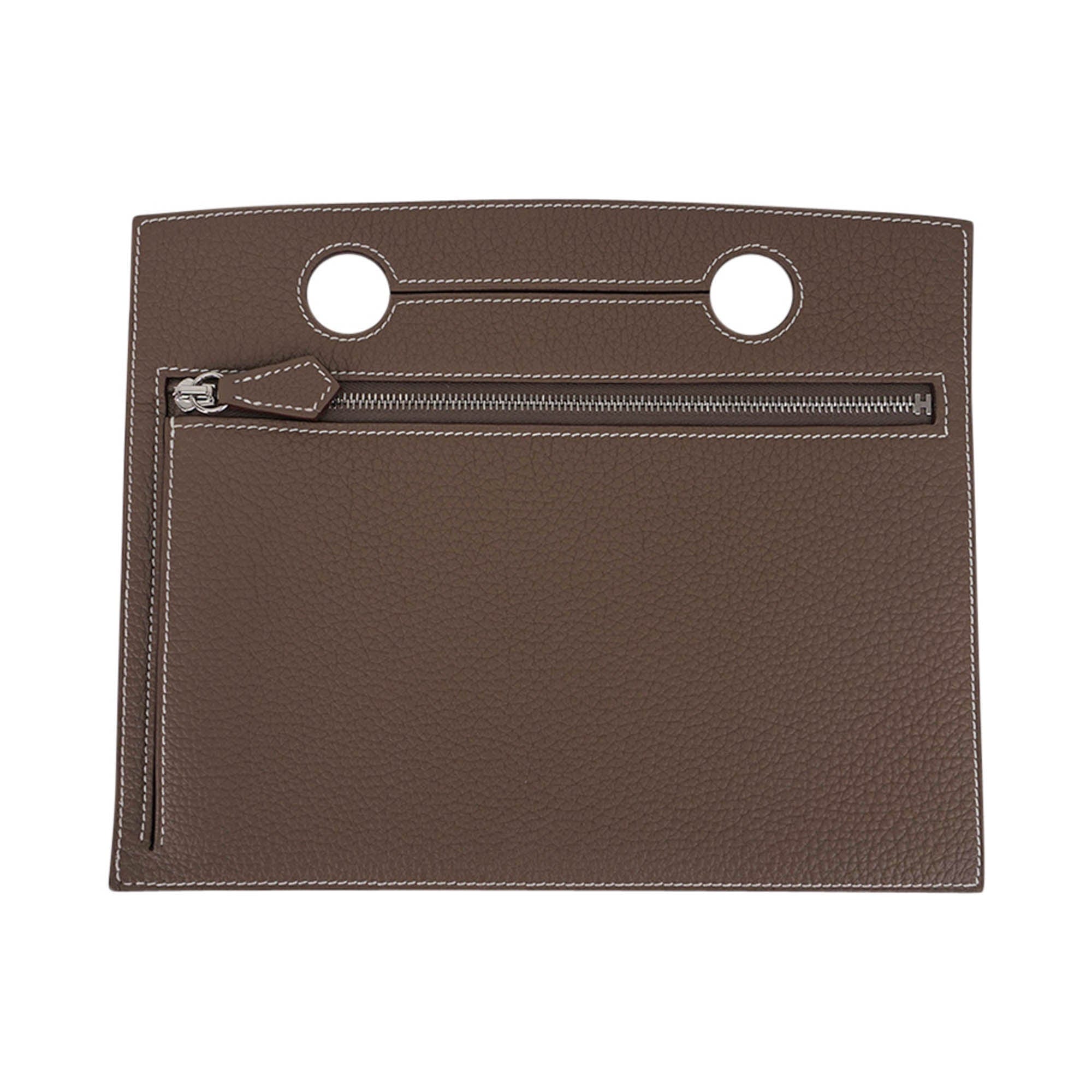 Hermes Backpocket Pouch 30 Detachable Etoupe Palladium Hardware Togo Leather