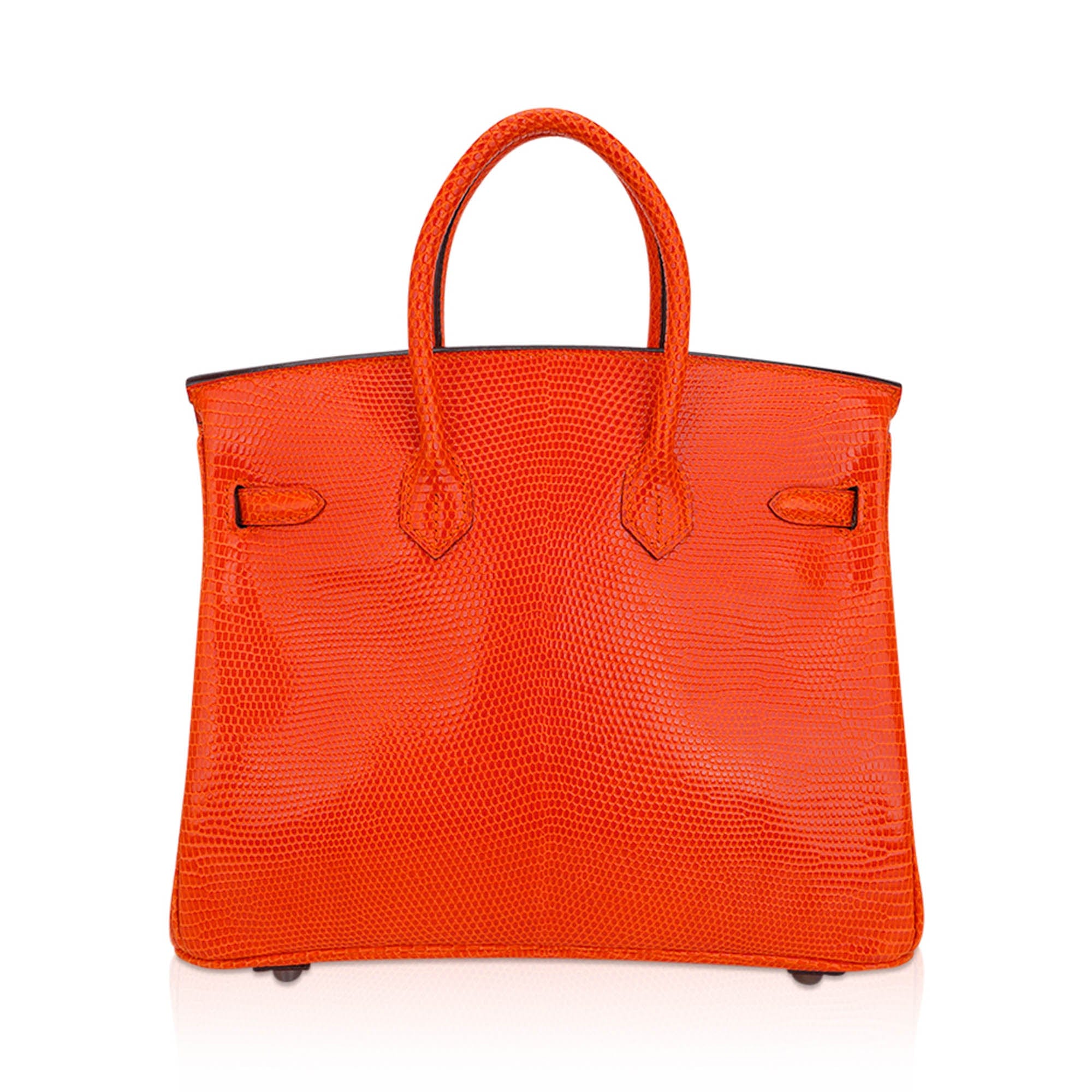 Hermes Birkin 25 Orange Tangerine Lizard Bag Ruthenium Hardware