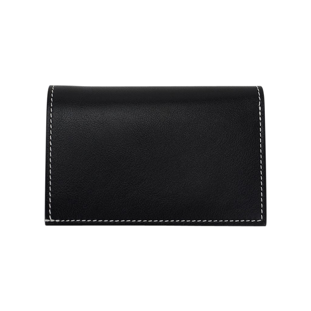 Hermes Bifold and Card Holder Wallet Black Leather White Topstitch