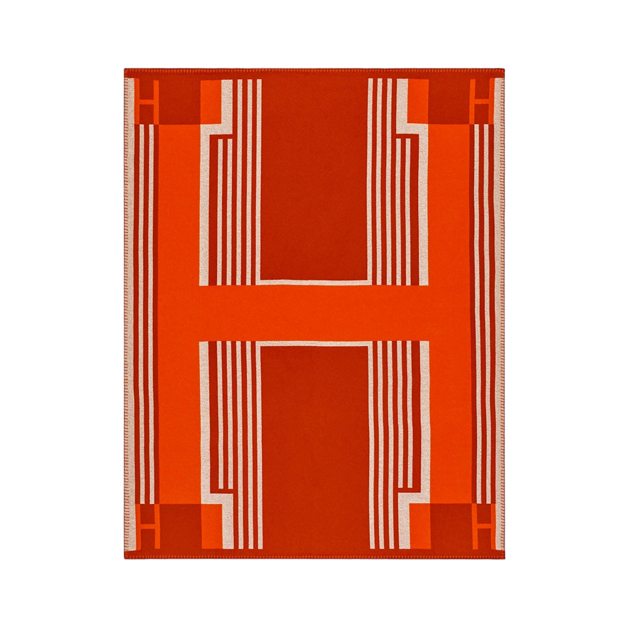Hermes Ithaque Terracotta & Tangerine Blanket Wool and Cashmere