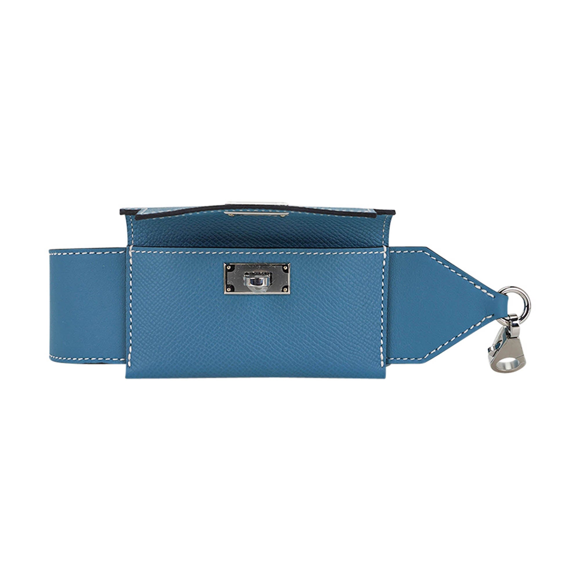 Hermes Kelly Pocket Shoulder Strap Menthe / Blue Celeste Palladium