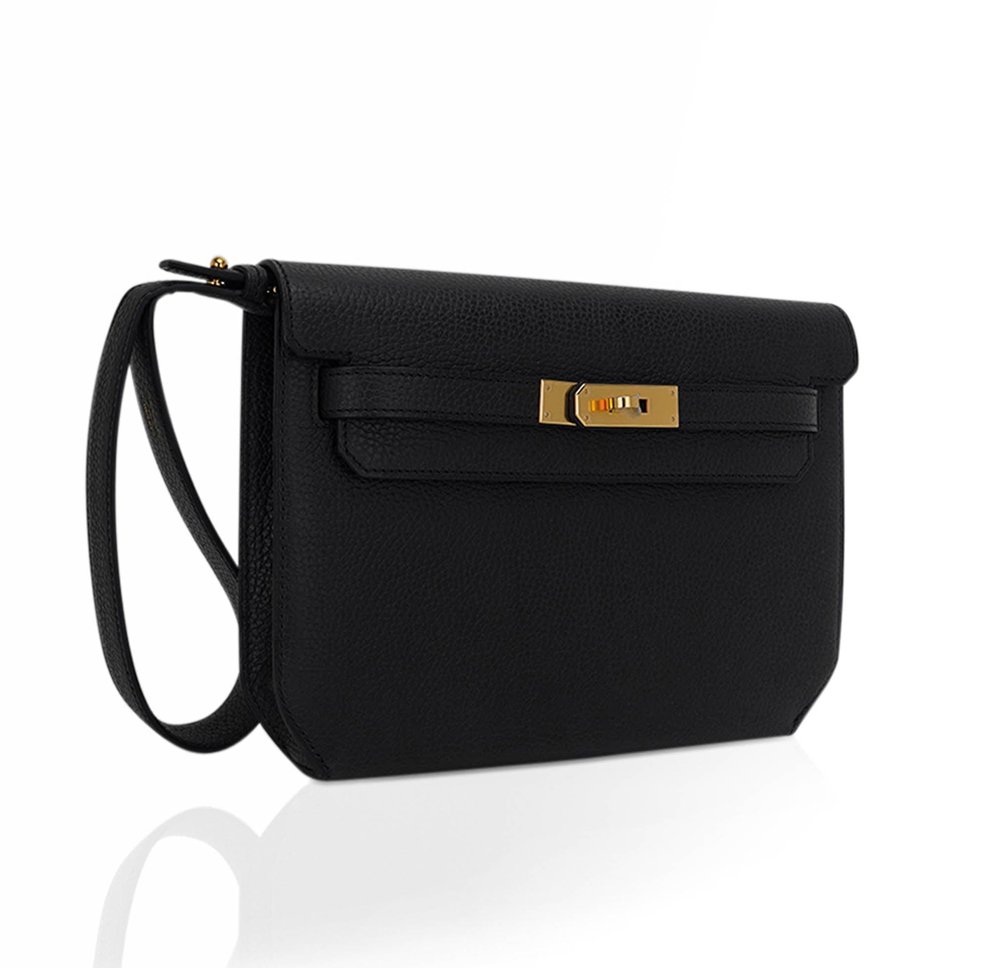 Hermes Kelly Depeches 25 Pouch Black Galop D'Hermes Gold – Mightychic