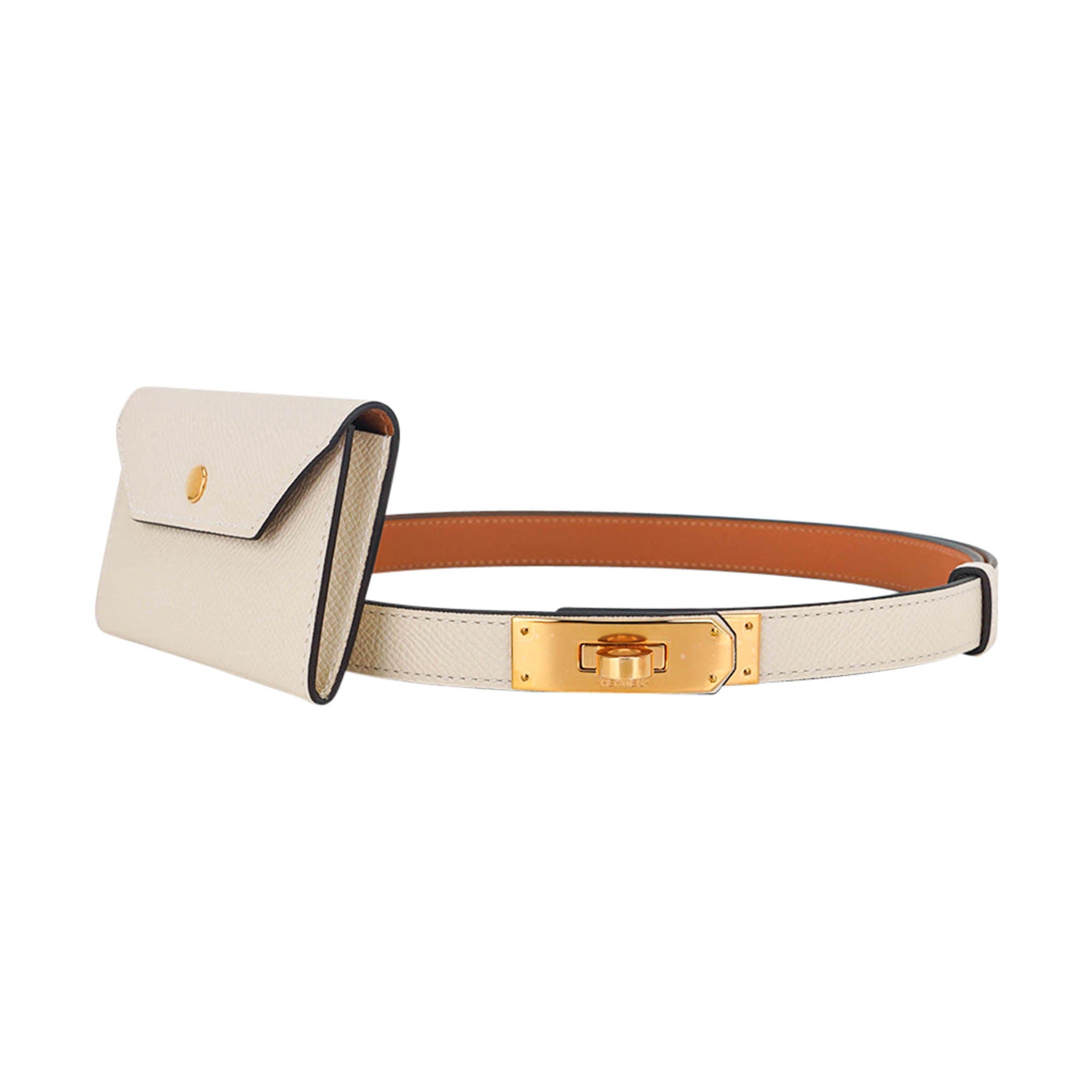 Hermes Kelly Pocket Adjustable Craie Belt Gold Hardware Epsom Leather