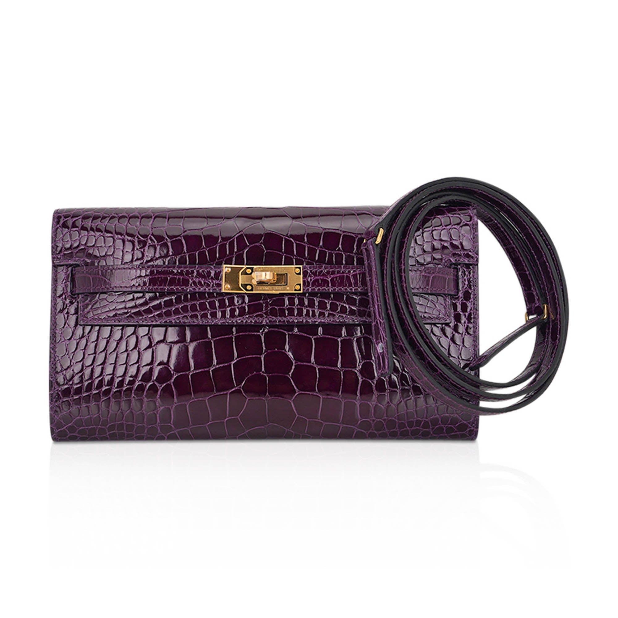 Kelly Classique To Go Wallet Cassis Alligator Gold Hardware