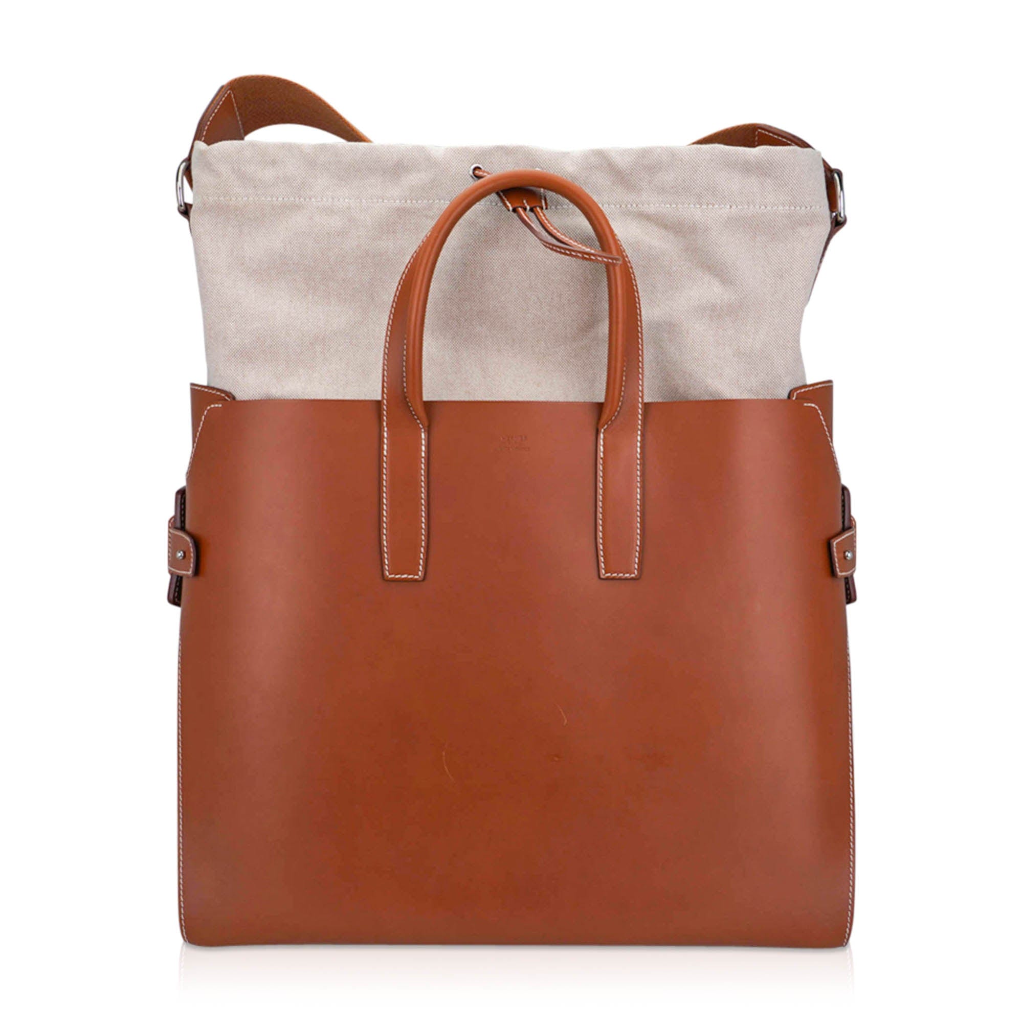 Hermes Limited Edition Tote Bag Fauve Leather Removeable Toile with Palladium Hardware