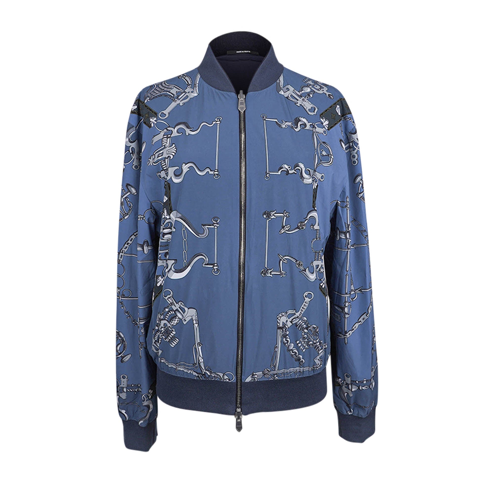 Hermes Men's Mors et Gourmettes Shirt Jacket Blue Reversible Windbreaker 50
