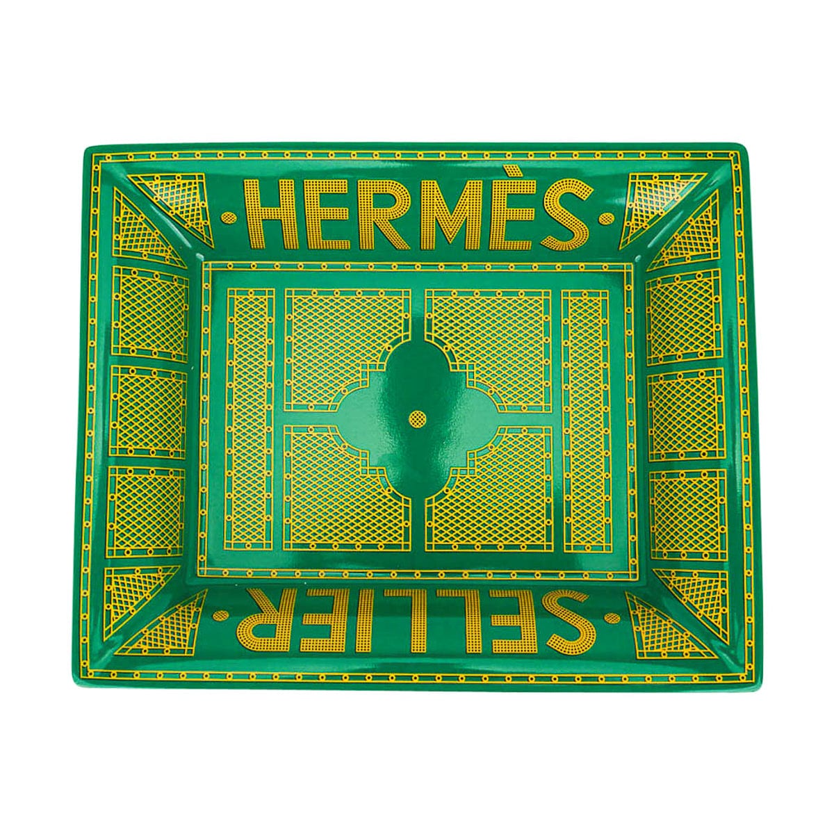 Hermes Sellier Change Tray Vert / Or Limoges Porcelain