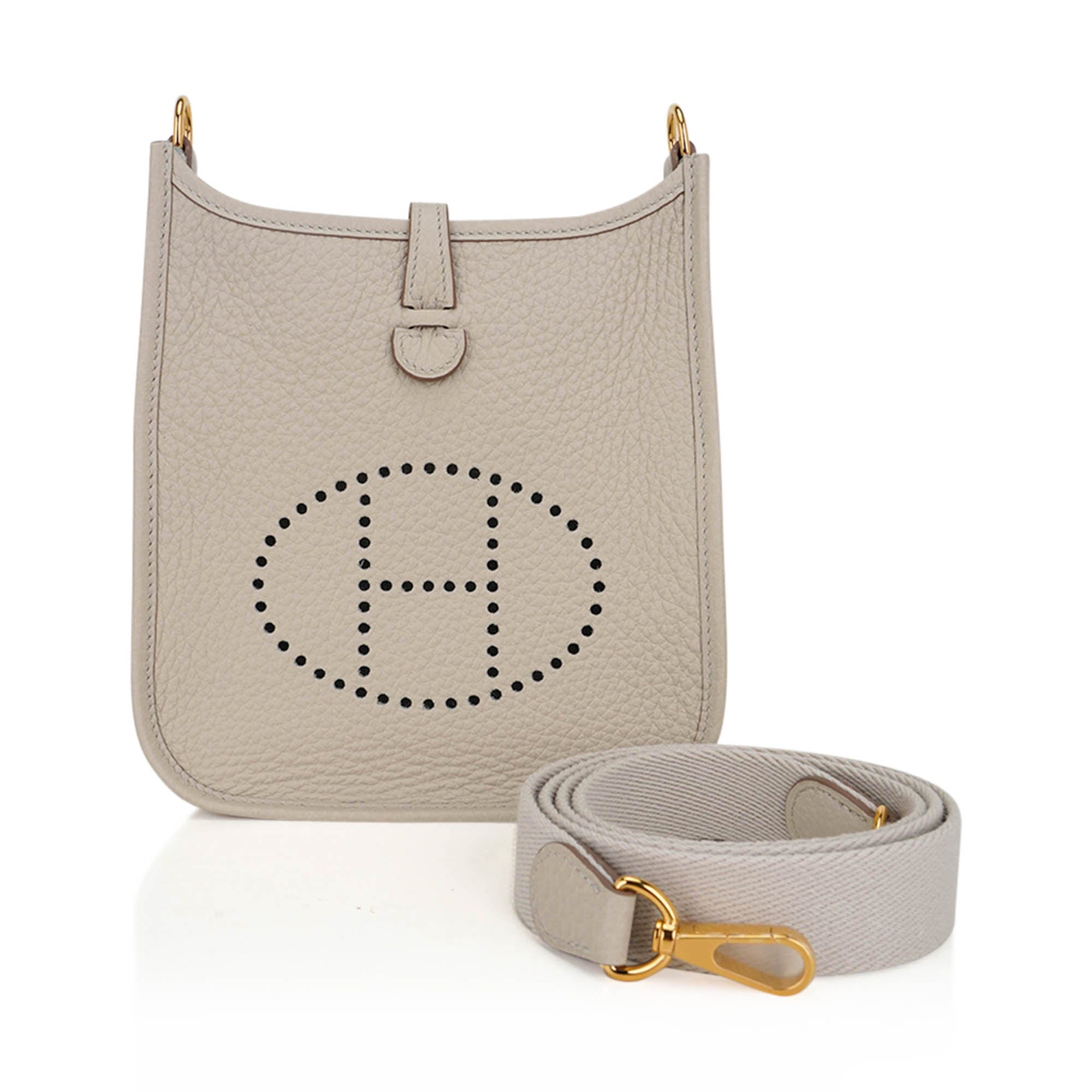 Hermes Mini Evelyne TPM Bag Beton Clemence Leather with Gold Hardware