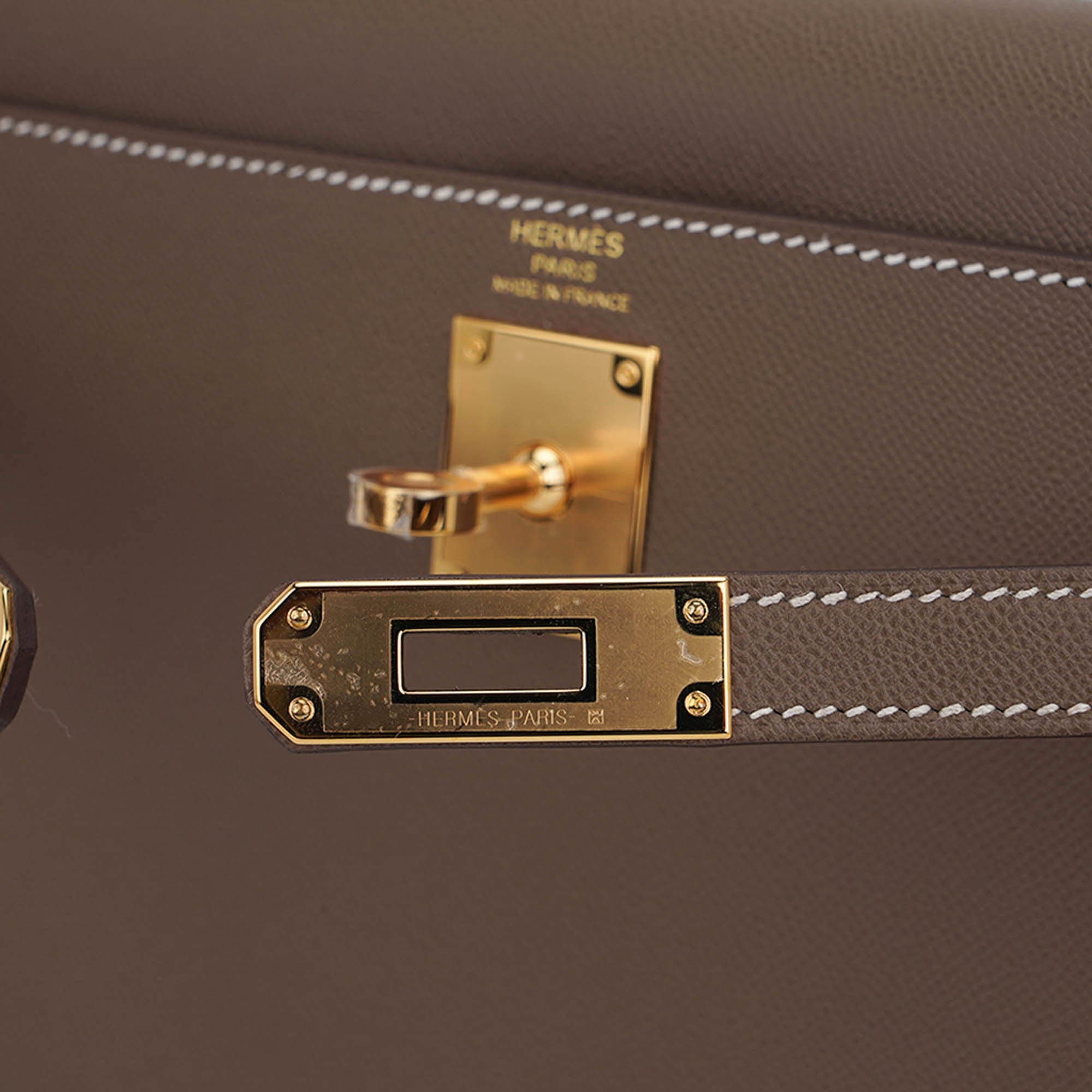 Hermes Kelly Elan Etoupe Veau Madame Leather with Gold Hardware
