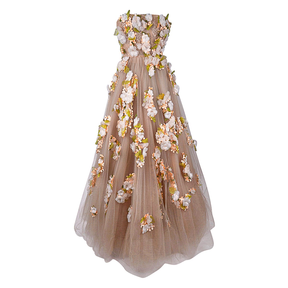 Valentino Strapless Empire Gown in Nude Adorned Florals 0