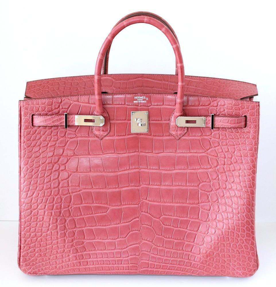 Hermes Birkin 40 Bag Bois De Rose Pink Matte Alligator Palladium - mightychic