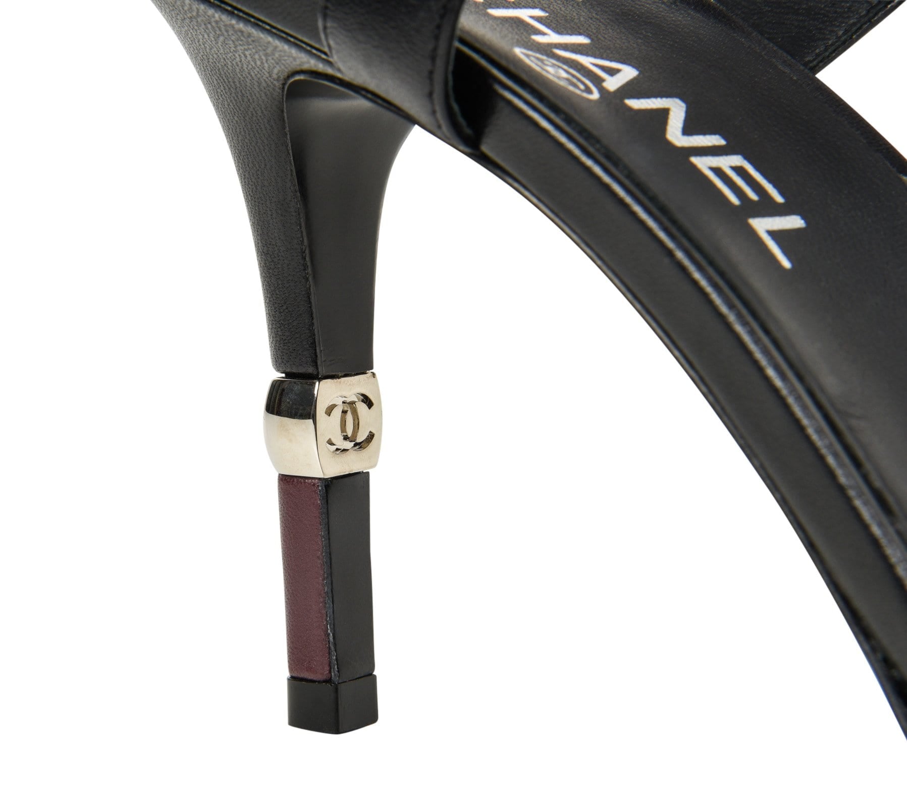Chanel Shoe Black Leather Beautiful Heel Detail 40.5/ 10.5 - mightychic