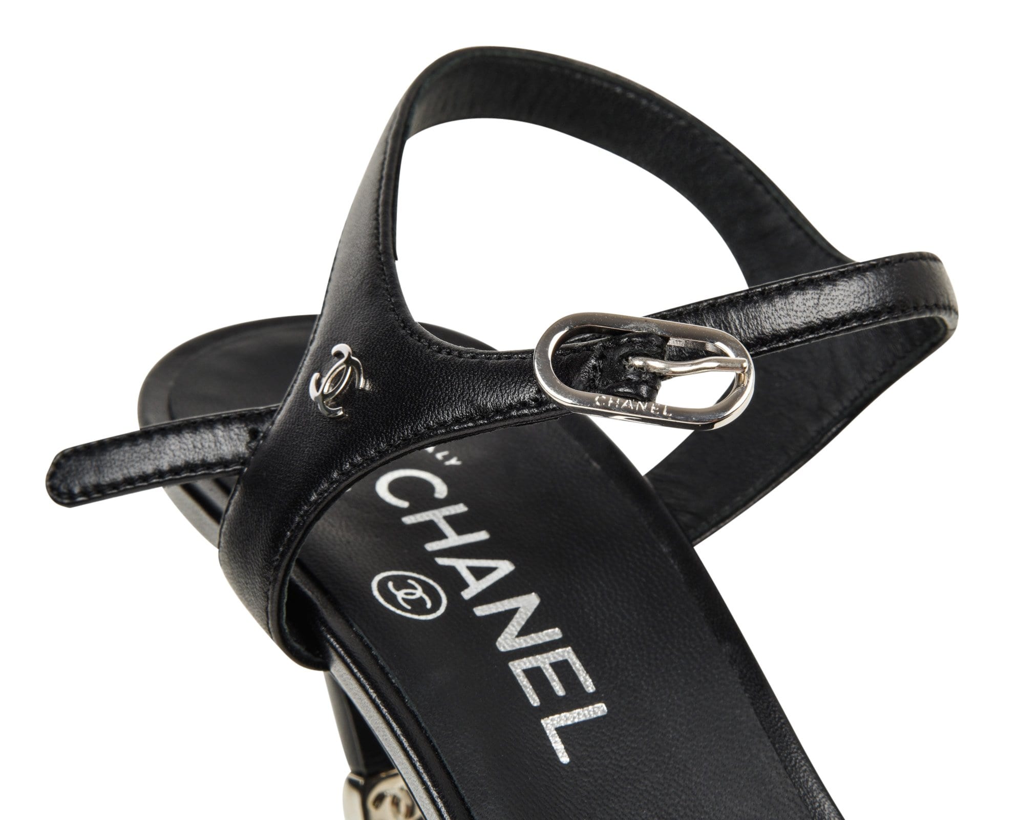 Chanel Shoe Black Leather Beautiful Heel Detail 40.5/ 10.5 - mightychic