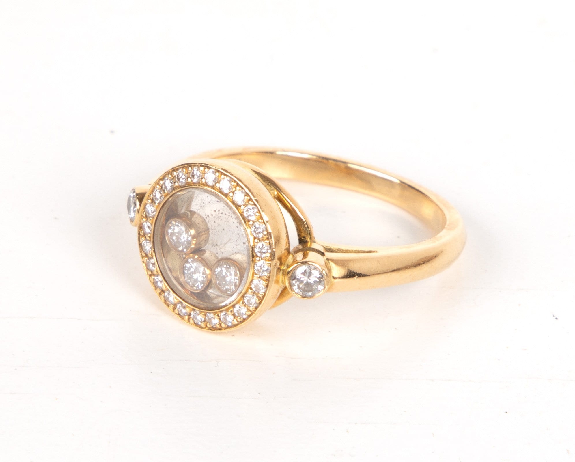 Chopard Ring Round Happy Diamond Floating Diamonds 18k Yellow Gold - mightychic