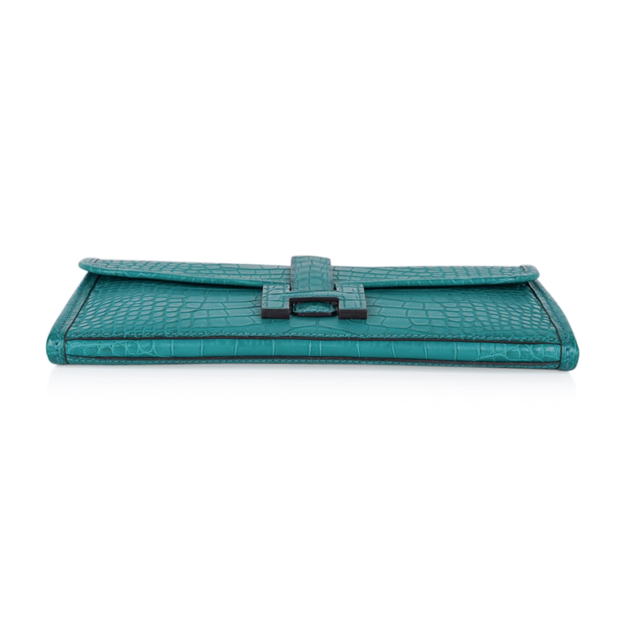 Hermès Jige Mimosa Matte Alligator Duo Wallet Palladium Hardware, 2014 (Like New), Yellow Womens Handbag