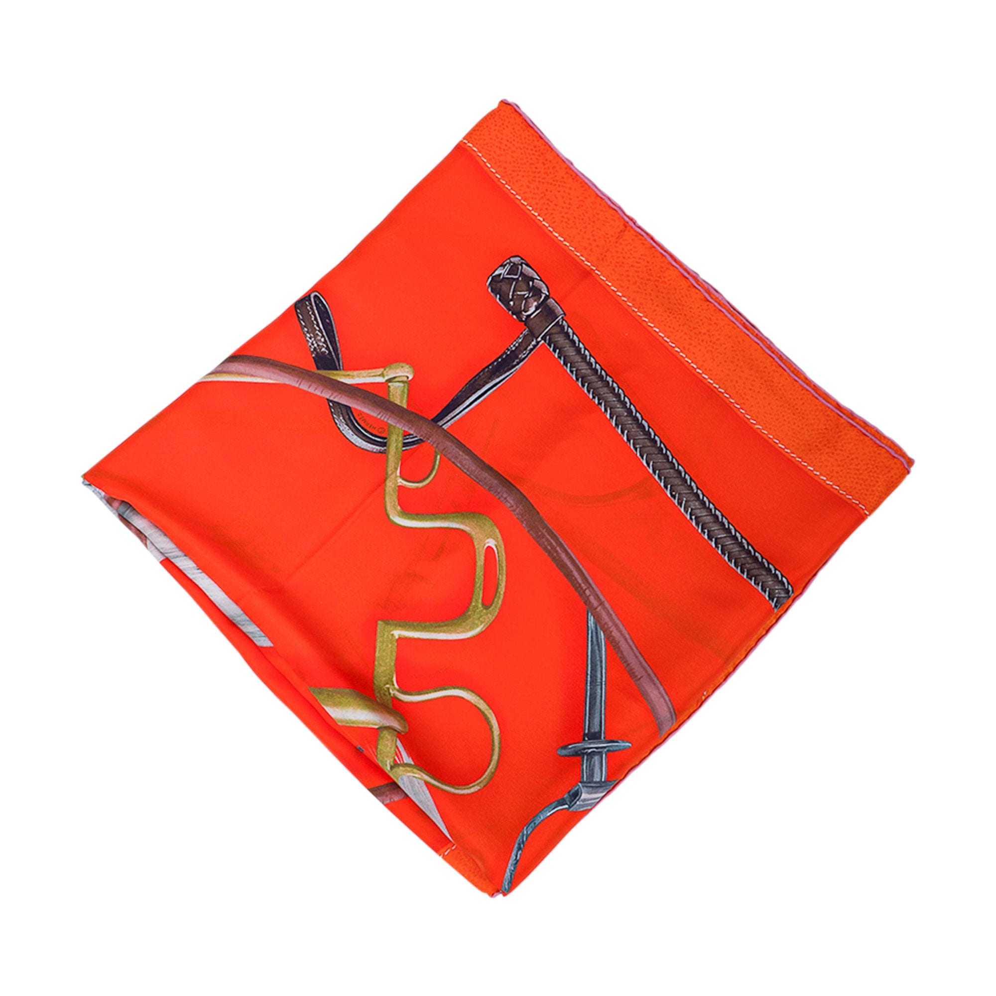 HERMES silk long scarf - Attrape Tes Reves - orange - ribbons