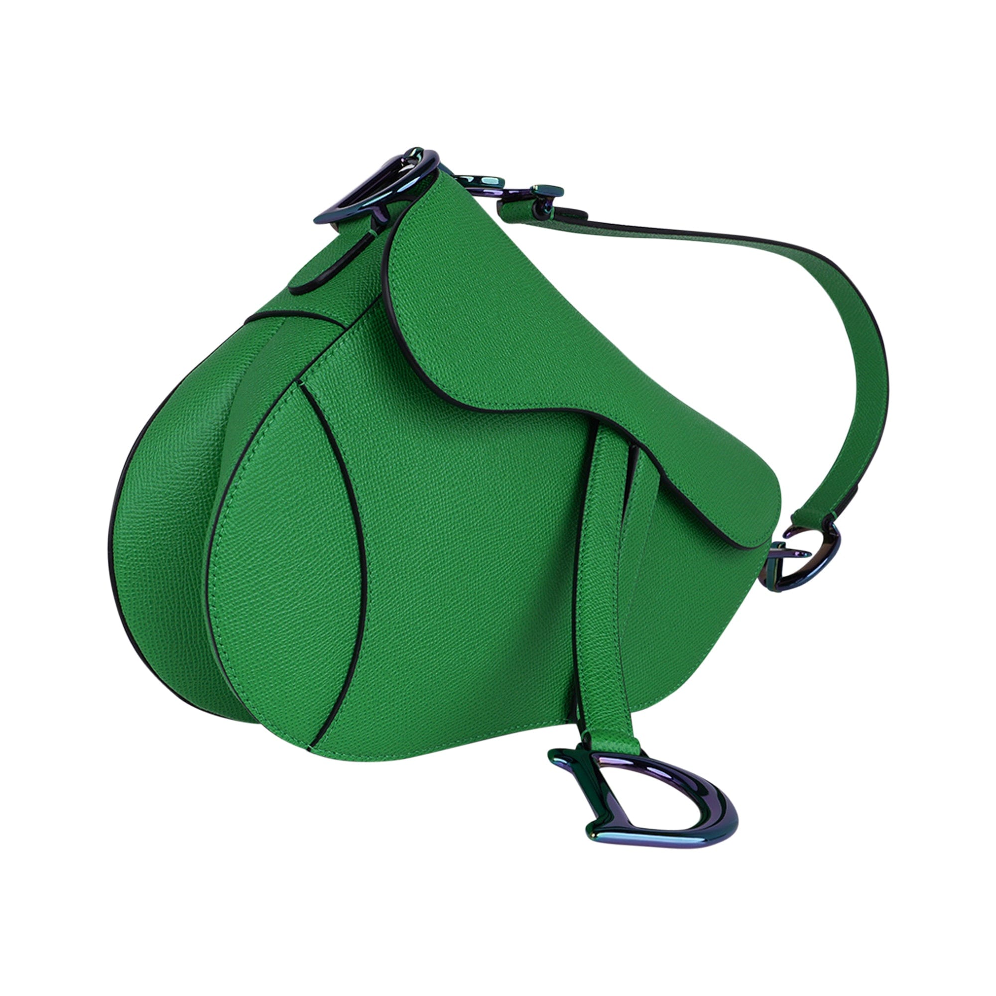 Christian Dior Saddle Bag Bright Green Calfskin Iridescent
