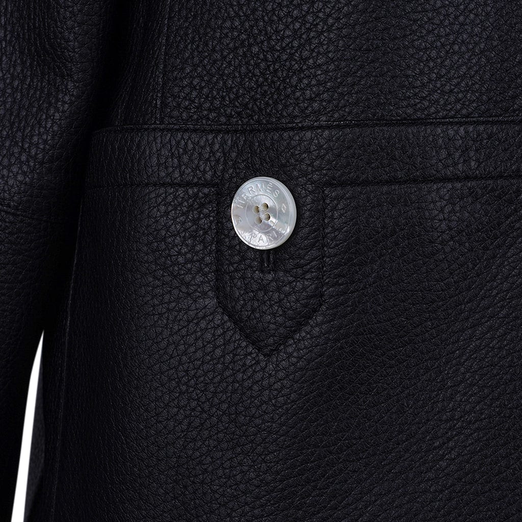 Hermes Jacket Black Deerskin Logo Buttons New w/ Tag 36/4