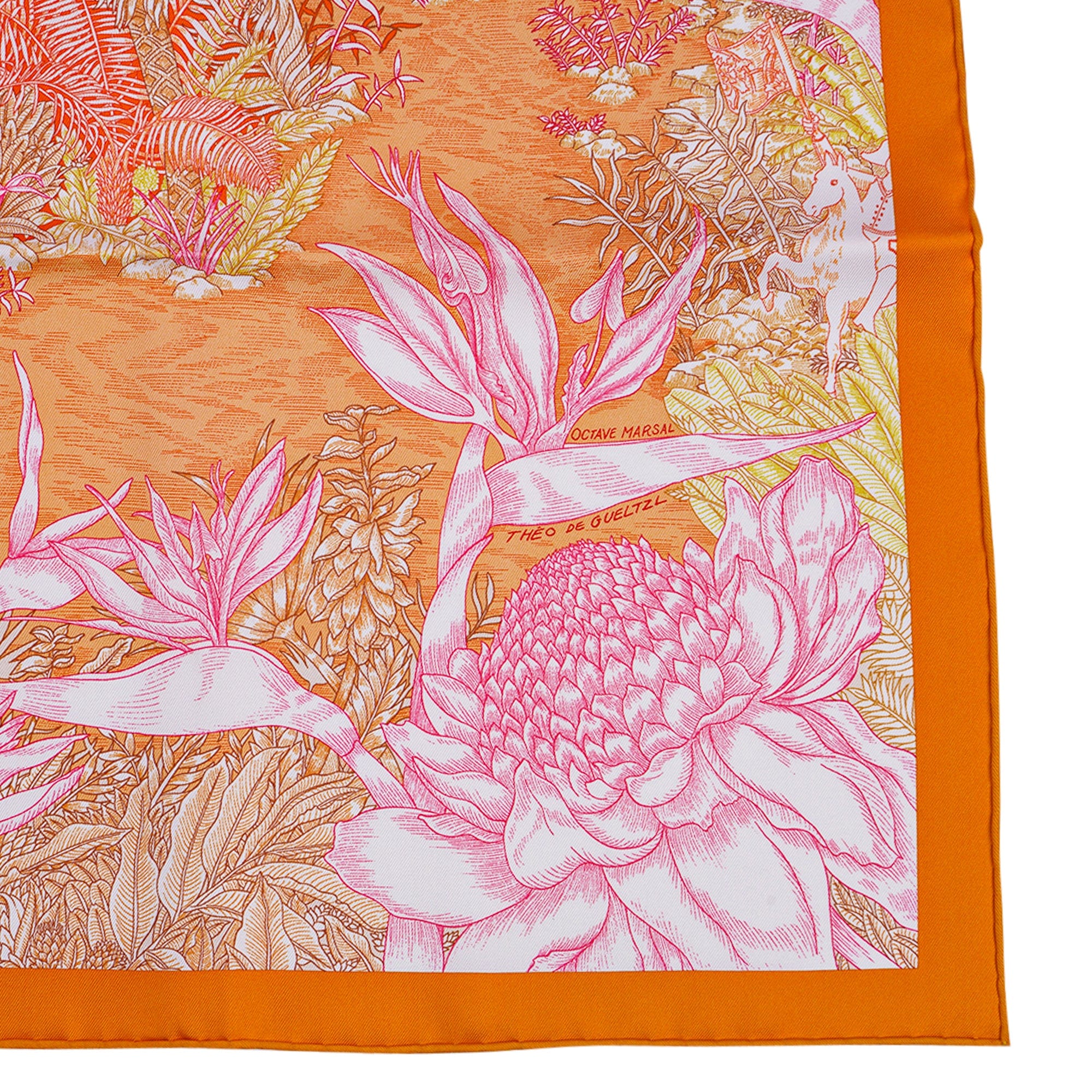 Hermes Scarf Faubourg Tropical Orange/ Mangue / Rose 90 Silk New w