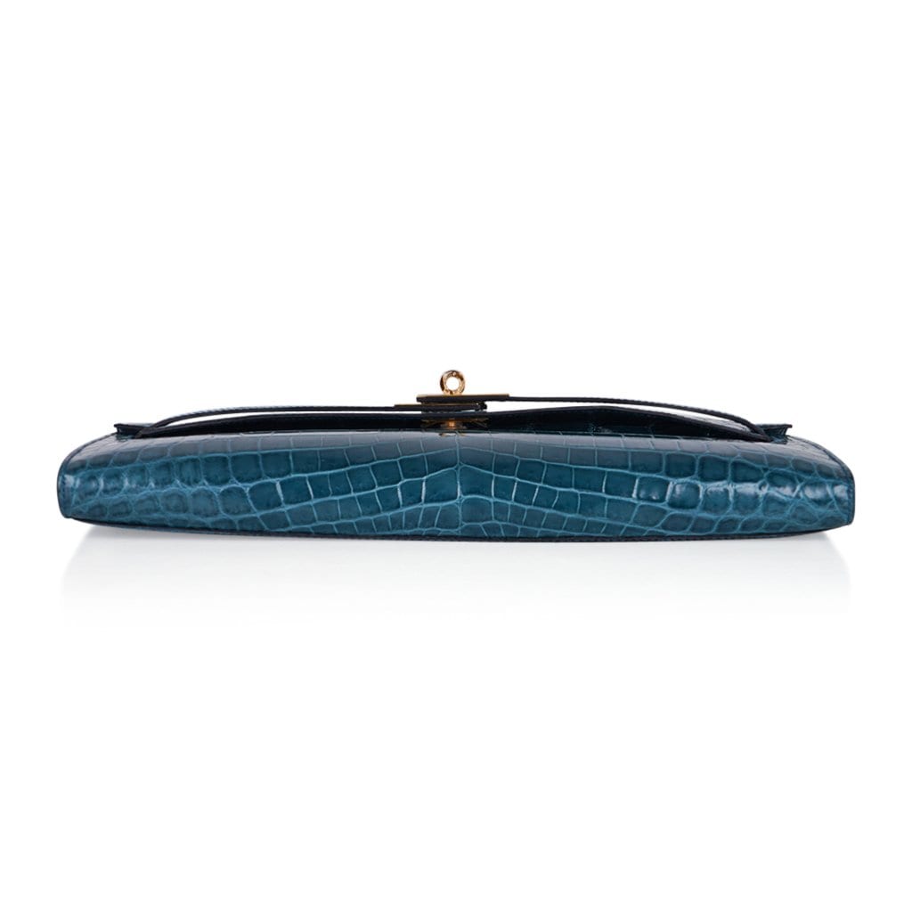 Hermes Kelly Cut Clutch Bag Blue Colvert Crocodile Gold Hardware –  Mightychic