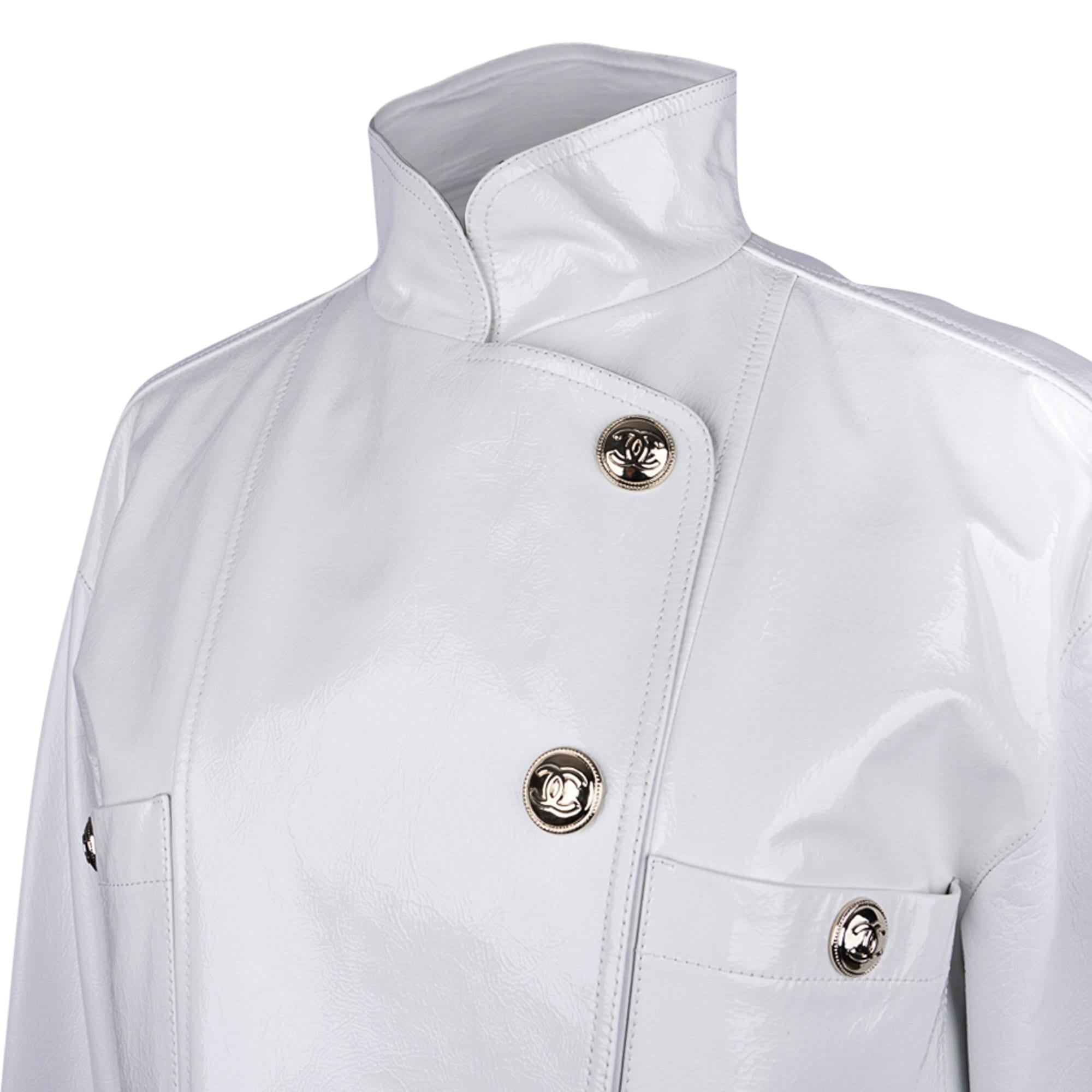 Chanel 2020-21FW Jacket White Patent Leather Short Biker Style 36 / 4