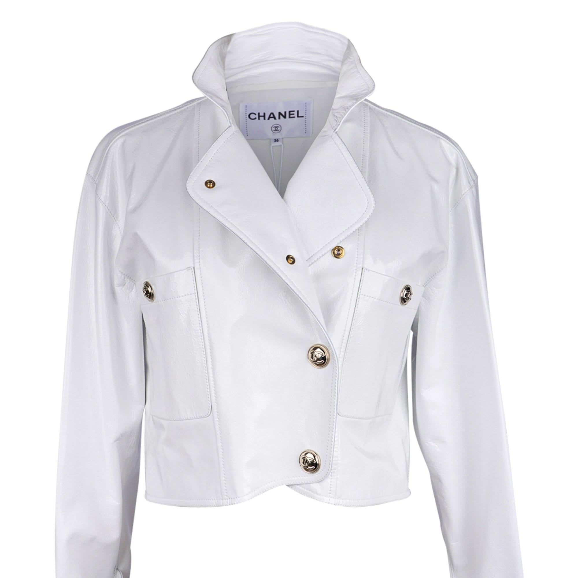 Chanel 2020-21FW Jacket White Patent Leather Short Biker Style 36 / 4