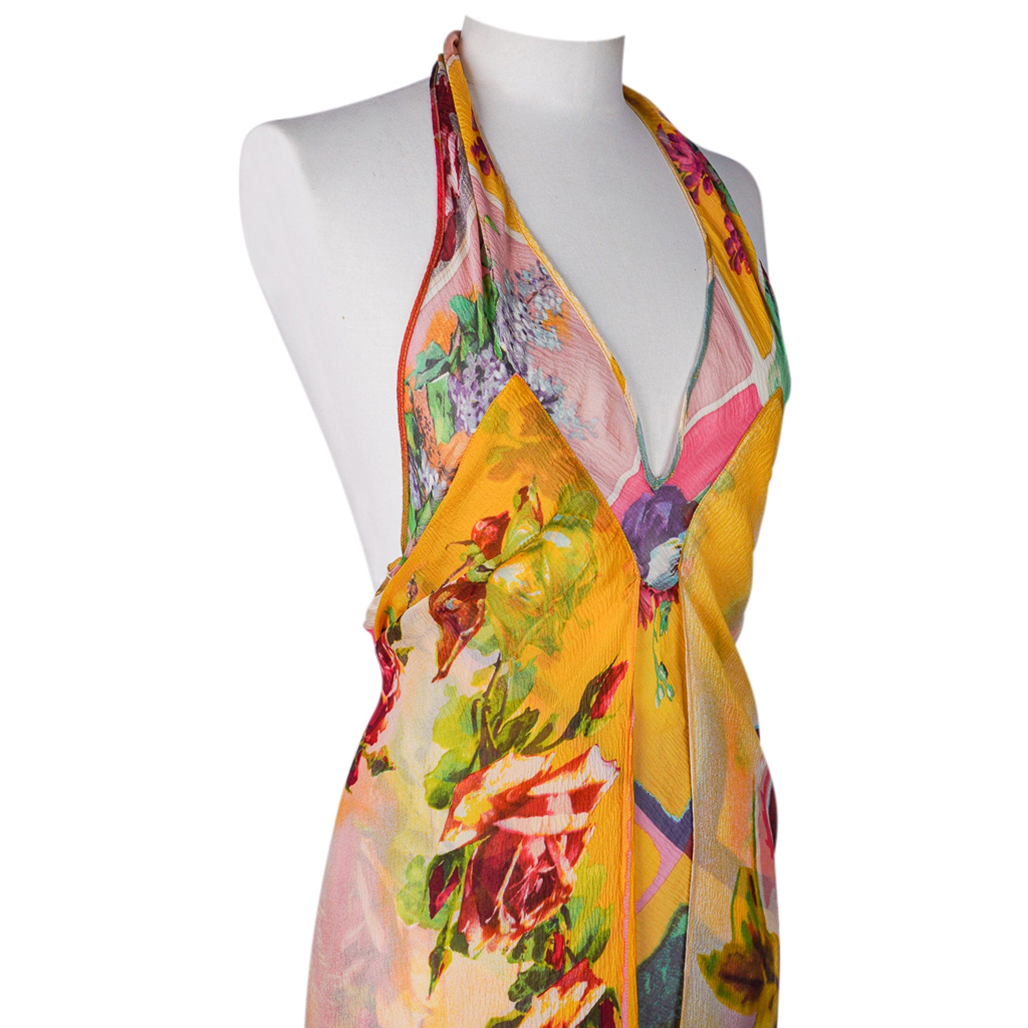 Jean Paul Gaultier Vintage Halter Dress Silk Chiffon Lush Flowers Divine Colours  40 / 6