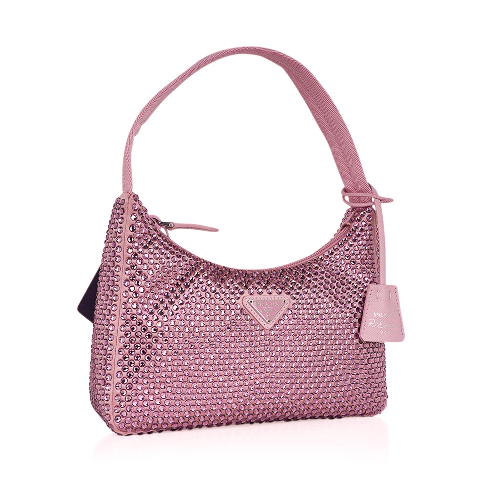 Pink Prada Re edition with crystals  Pink prada bag, Fancy bags, Prada  purses