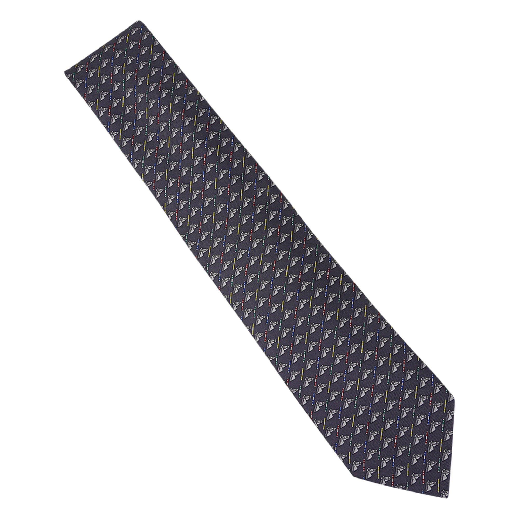 Hermes Colorful Jump Tie Anthracite and Gris Clair Silk Twill