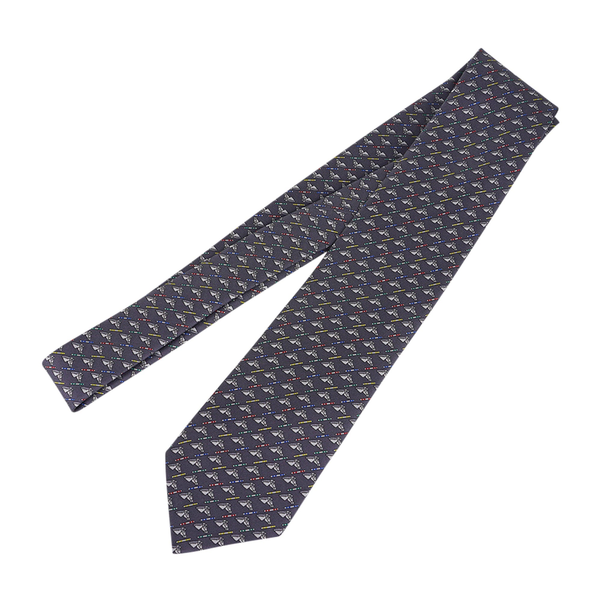 Hermes Colorful Jump Tie Anthracite and Gris Clair Silk Twill