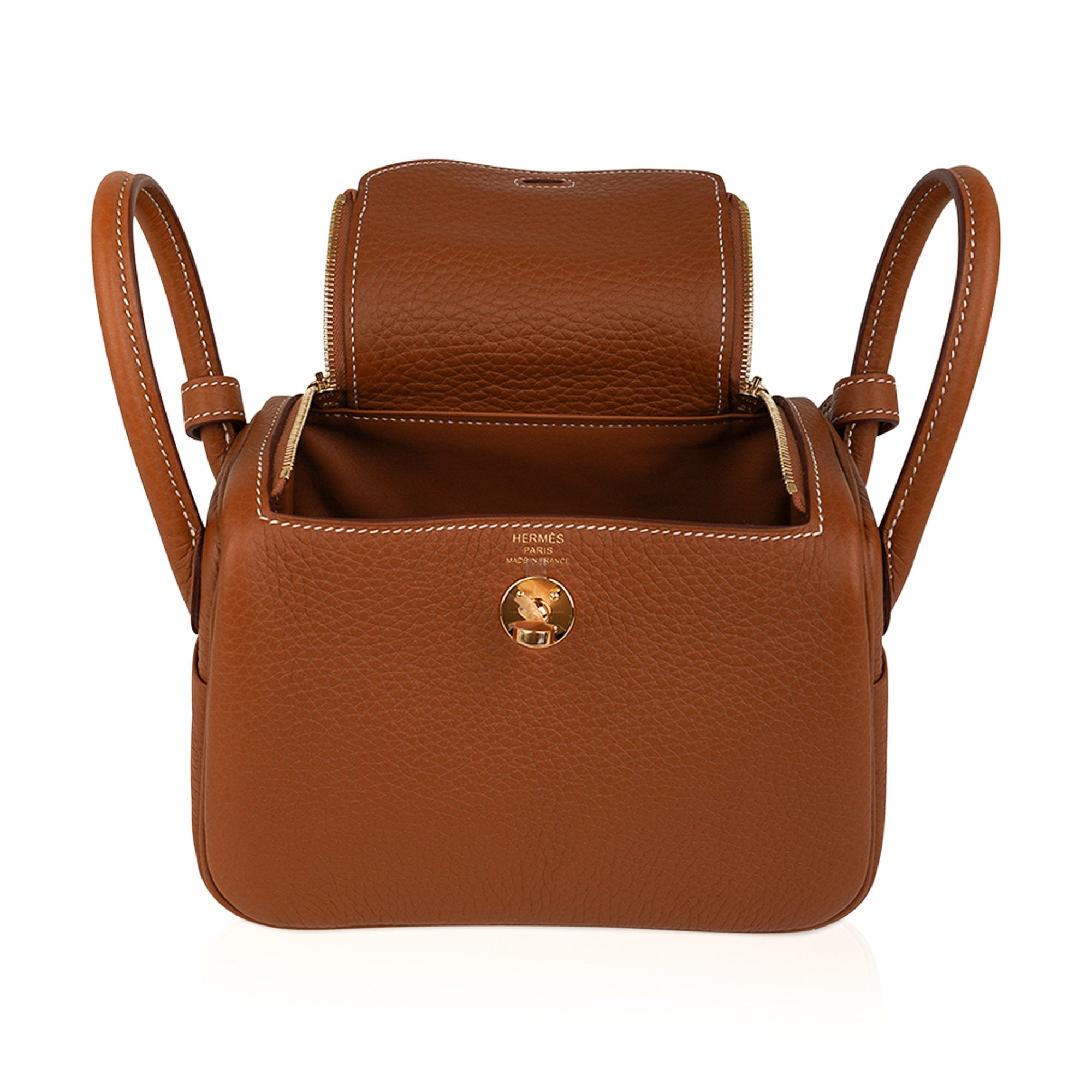 Hermes Craie Clemence Leather Gold Finish Mini Lindy Bag Hermes