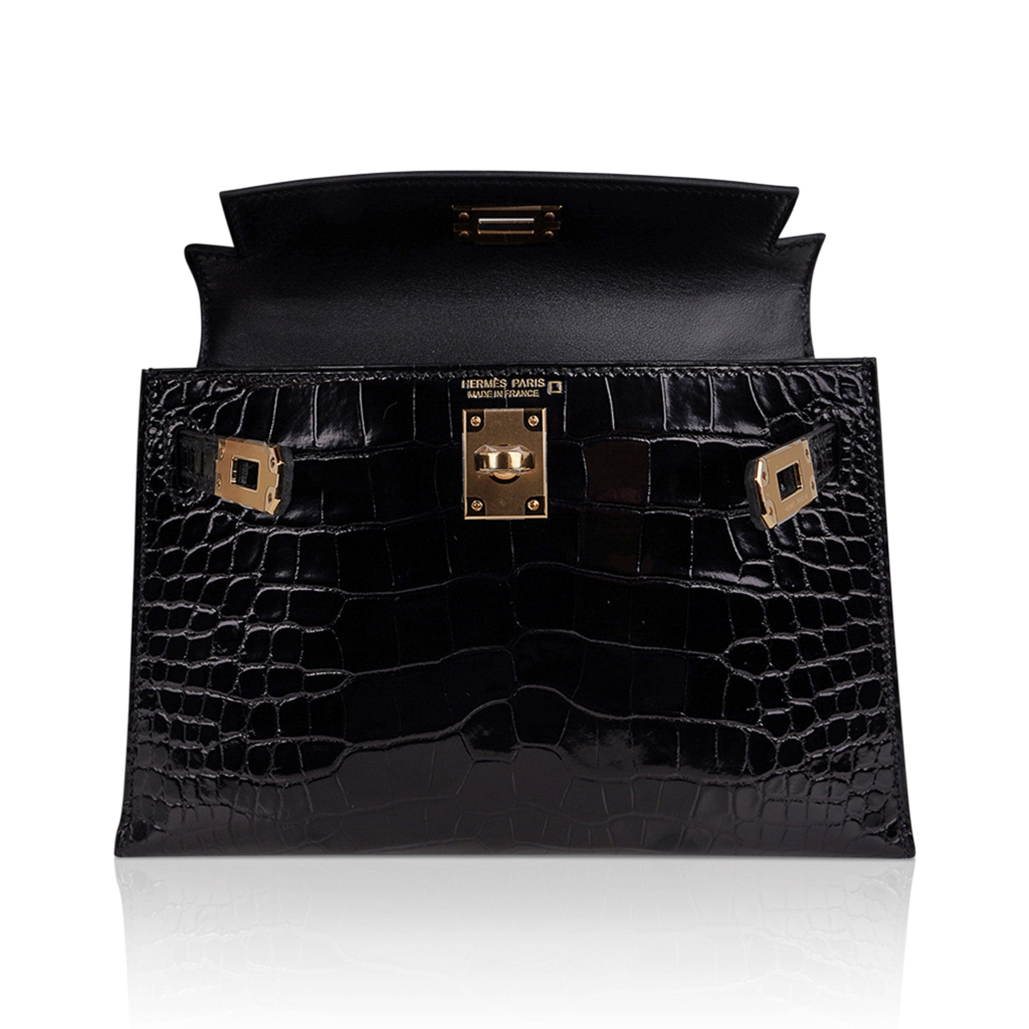 Hermes Kelly 20 Mini Sellier Bag Black Alligator Gold Hardware