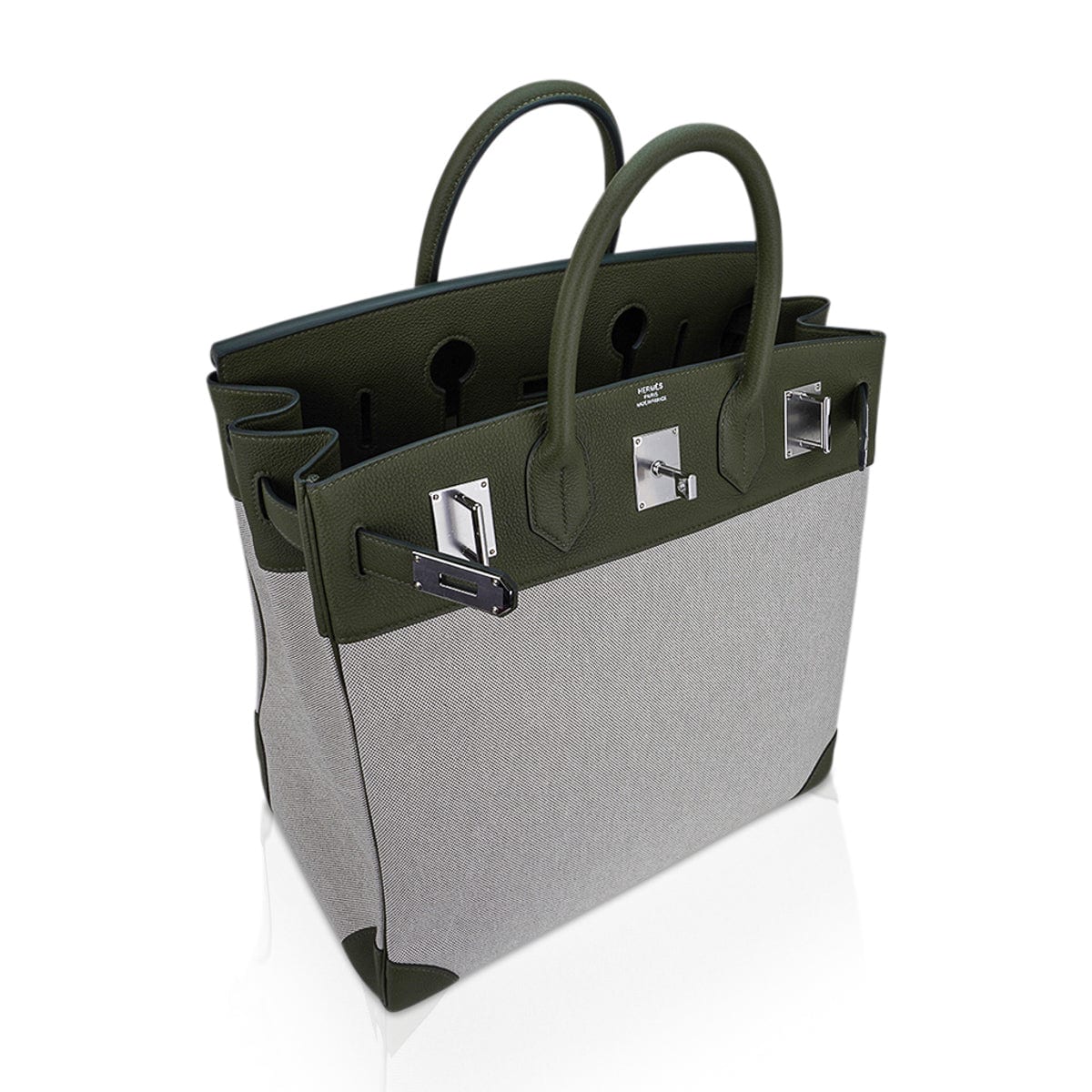 Hermes Hac 40 Vert Veronese / Ecru Vert Amande Toile Birkin Bag