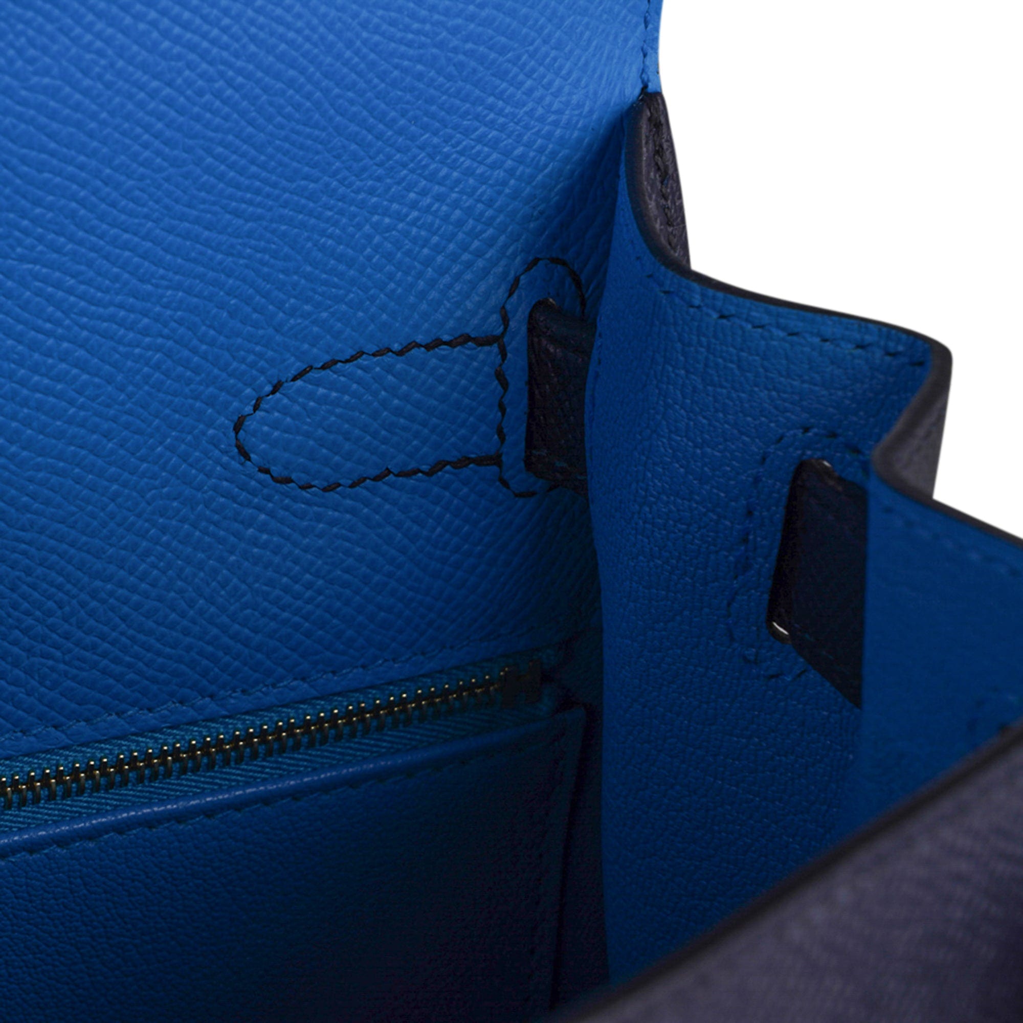 Hermes Kelly Casaque bag 28 Sellier Etoupe grey/Sesame/Blue indigo