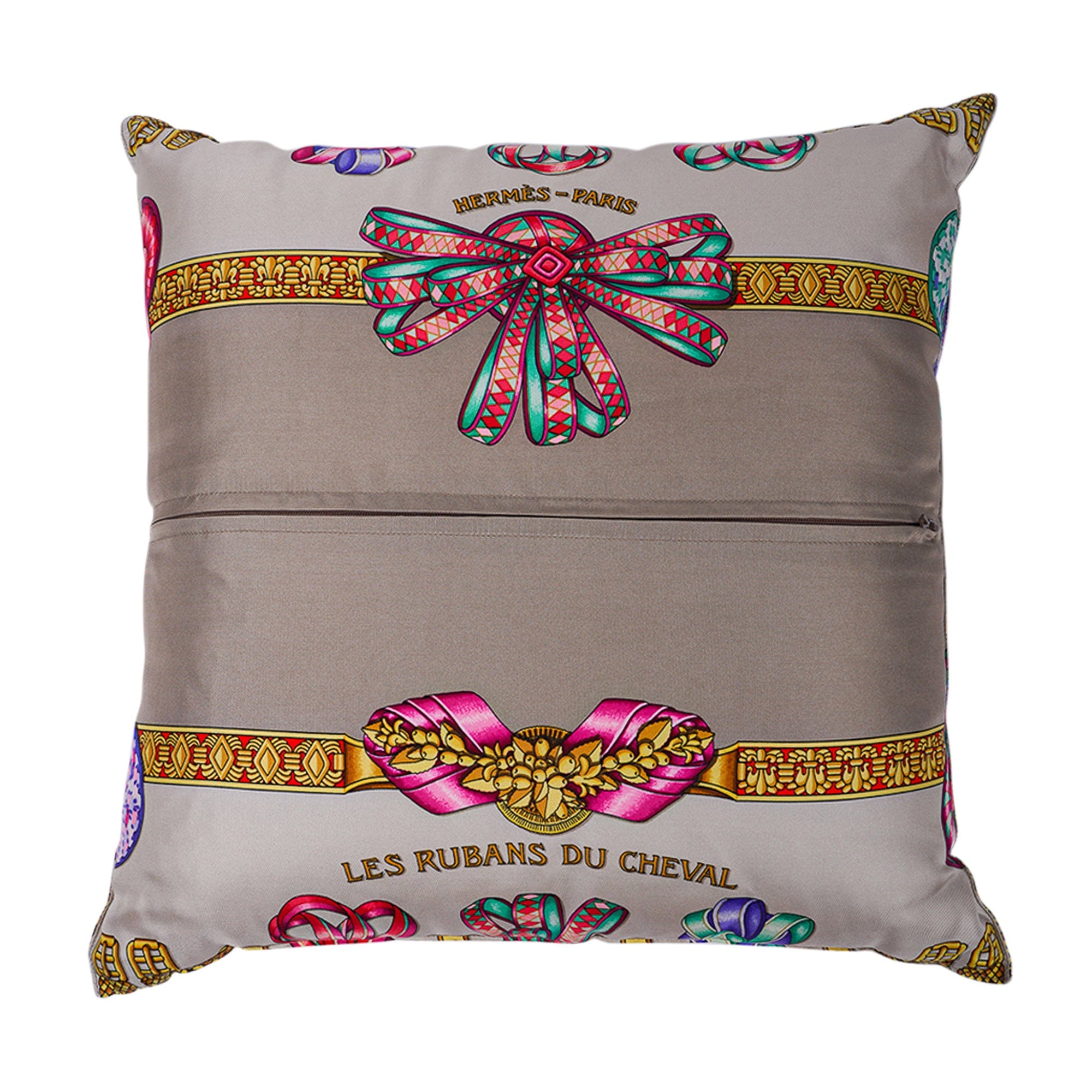Hermes Pillow Silk Scarf Print Les Rubans du Cheval Vintage