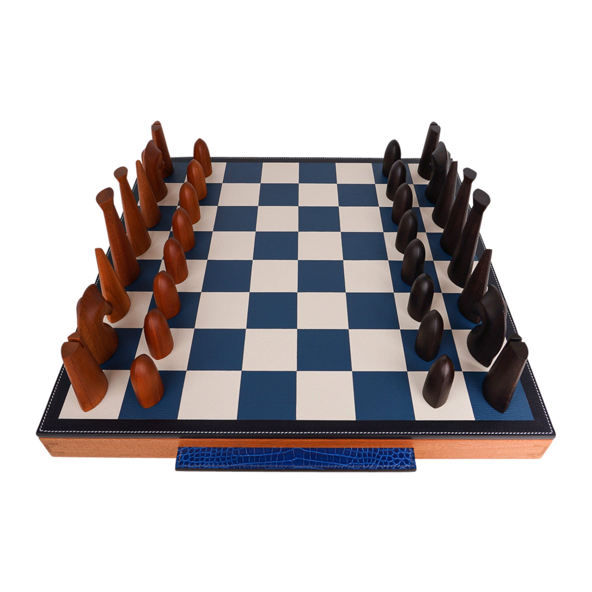 Hermes Samarcande Chess Set Sycamore Mahogany Lambskin Drawers New