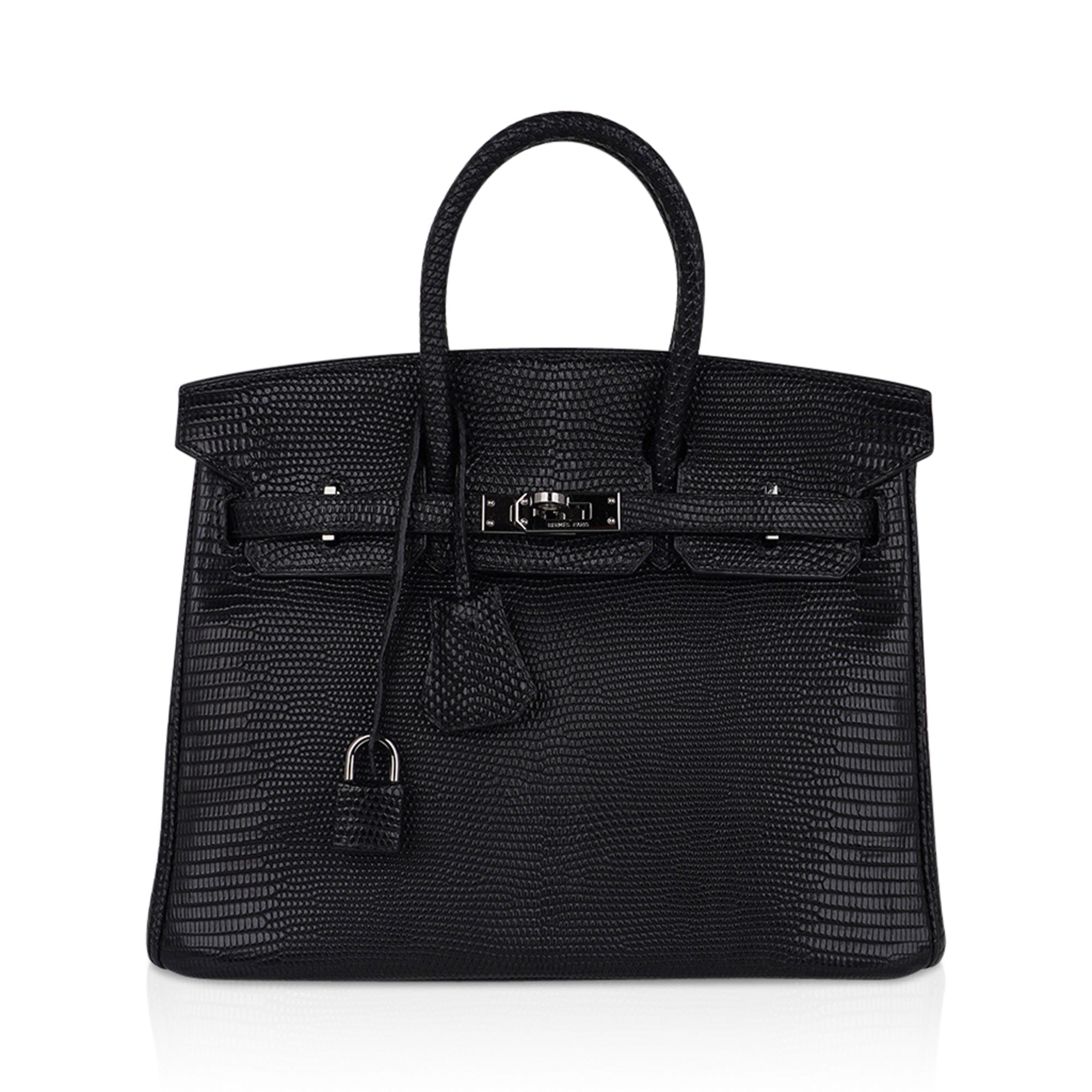 Hermes Limited Edition Birkin 25 Bag Matte Black Lizard Palladium