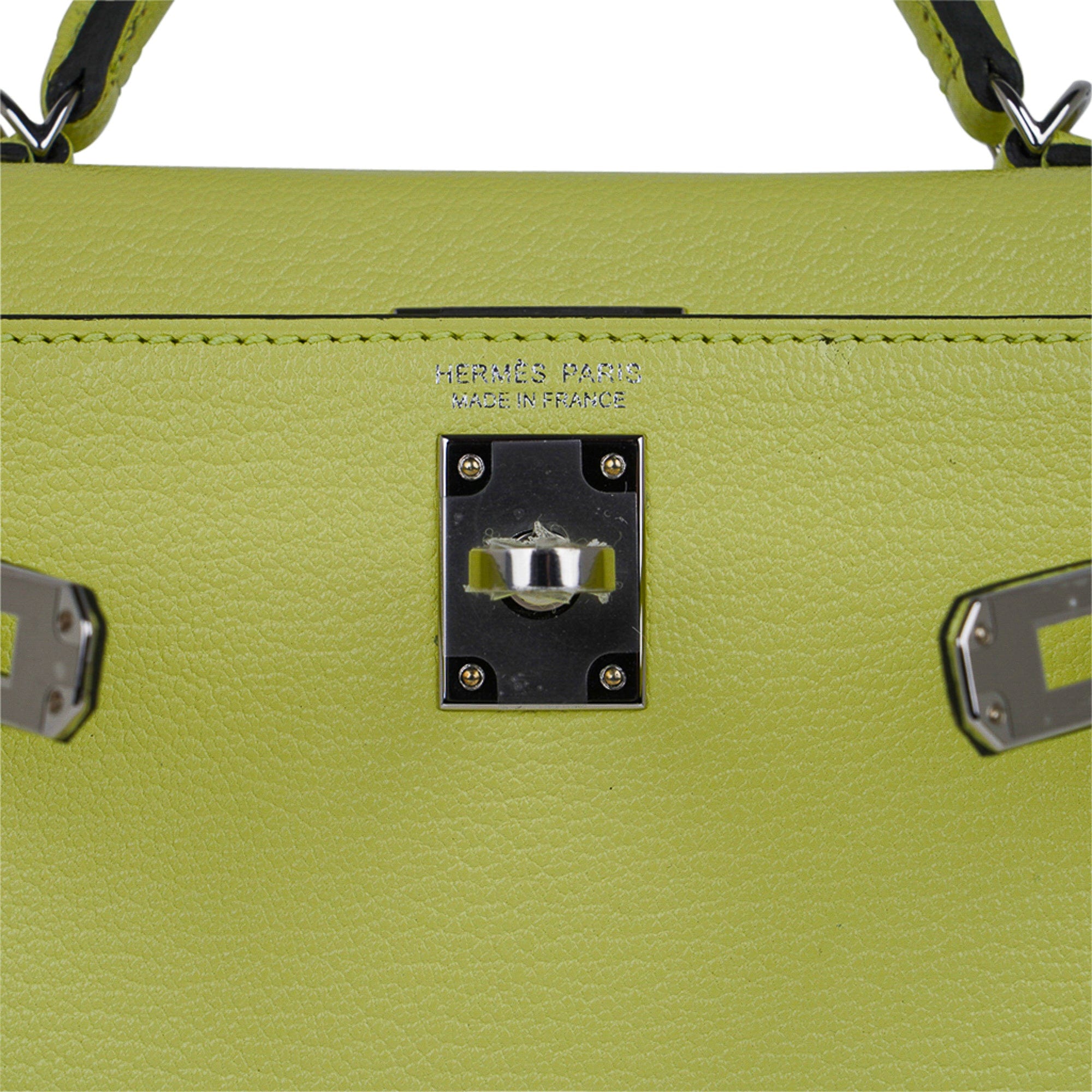 Hermes Kelly 20 Mini Sellier Bag Lime Chevre Leather Palladium New w/B –  Mightychic