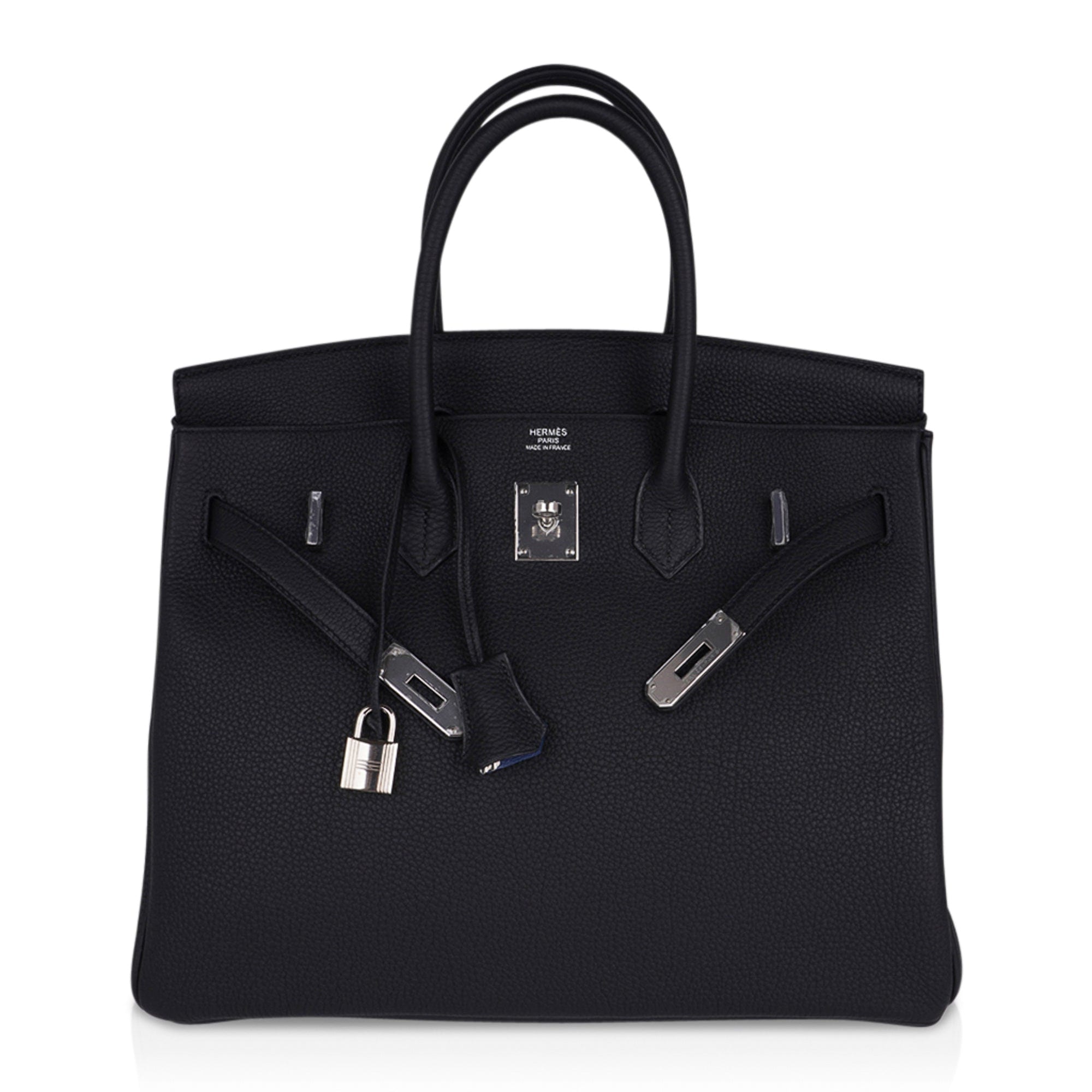 Hermes Birkin 35 Verso Black Blue Agate Bag Palladium Hardware Togo Leather