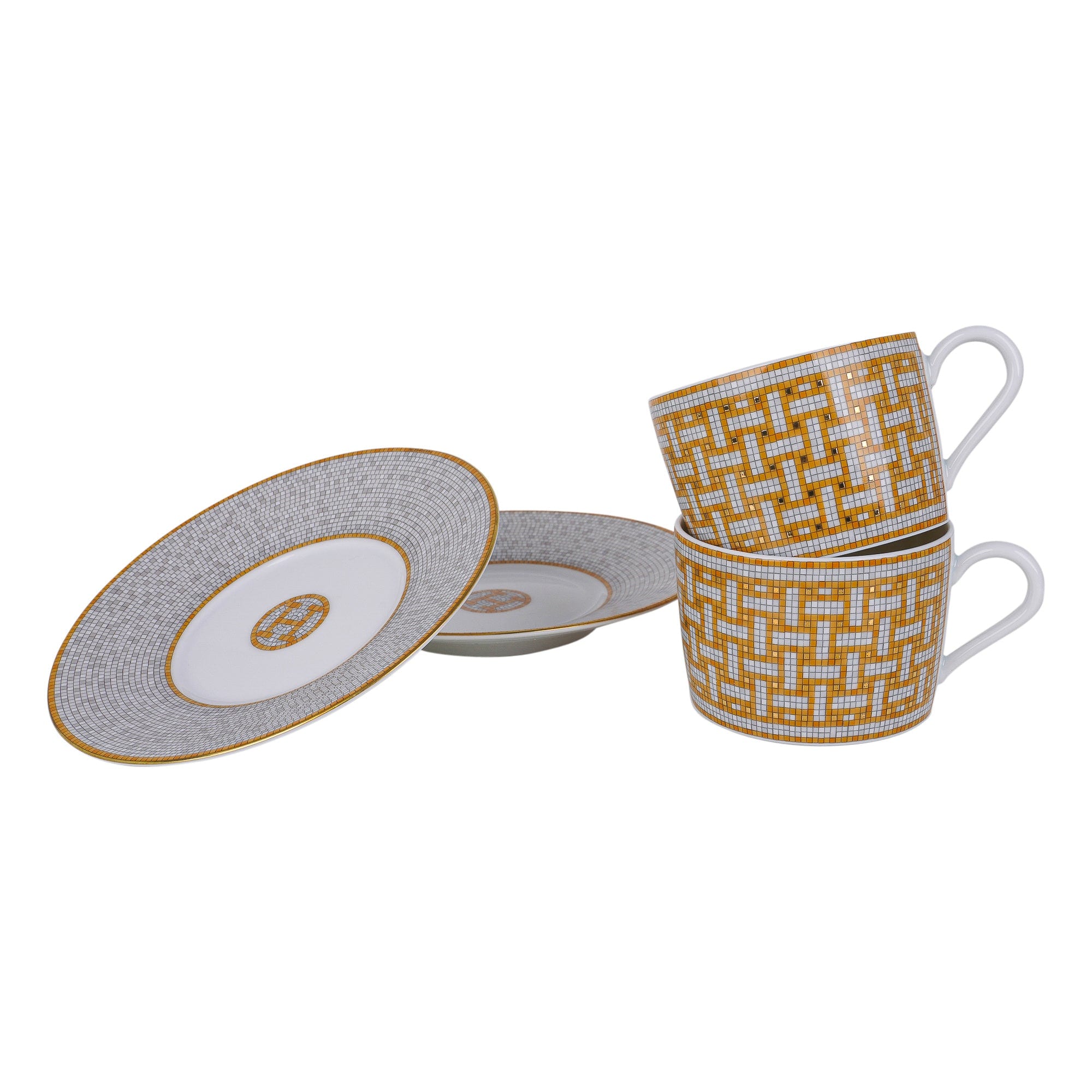 Hermès Mosaique AU 24 Gold Tea Cup and Saucer Set Hermes