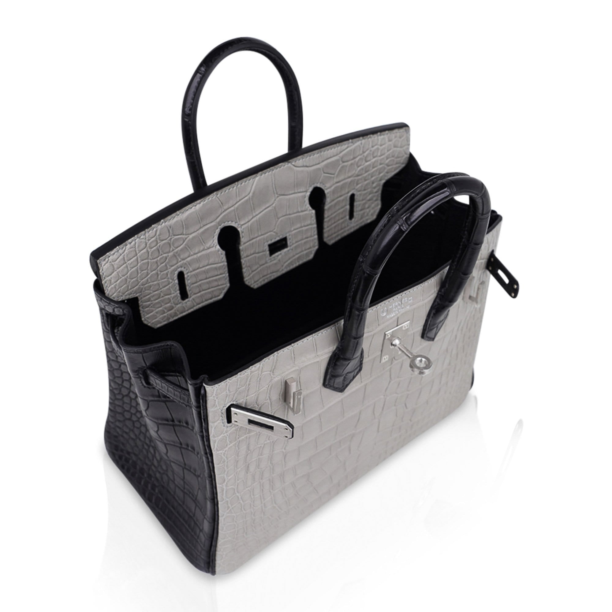 Hermes Birkin Bag 25cm HSS Gris Perle/Black Matte Alligator Palladium  Hardware