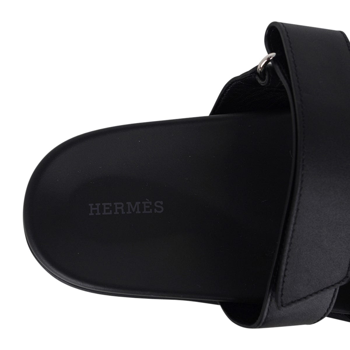 Hermes Men's Chypre Olive Toile Black Leather Trim Sandal 45