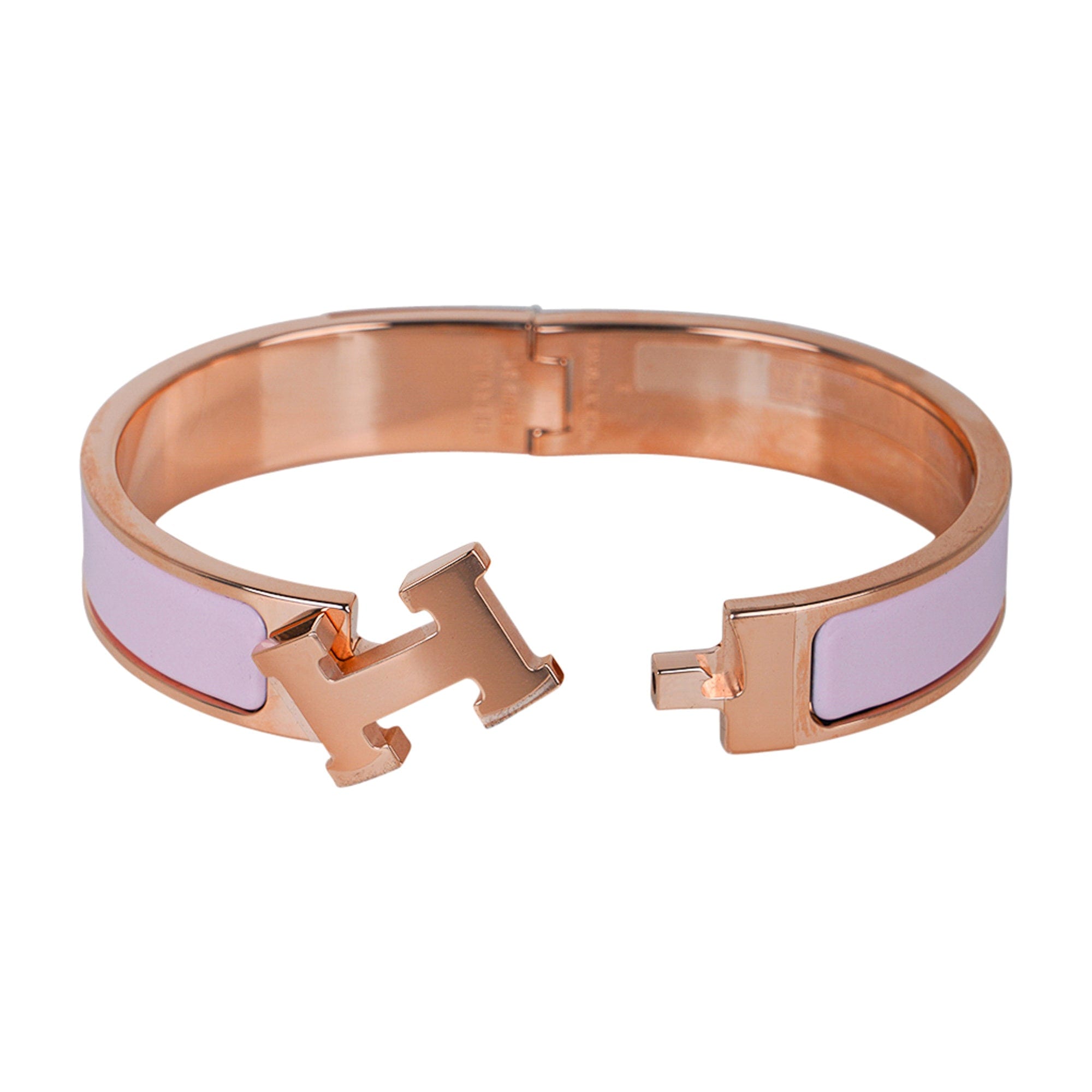 Hermès Clic Clac H Narrow Rose Dragee Enamel Bracelet Rose Gold Hardware