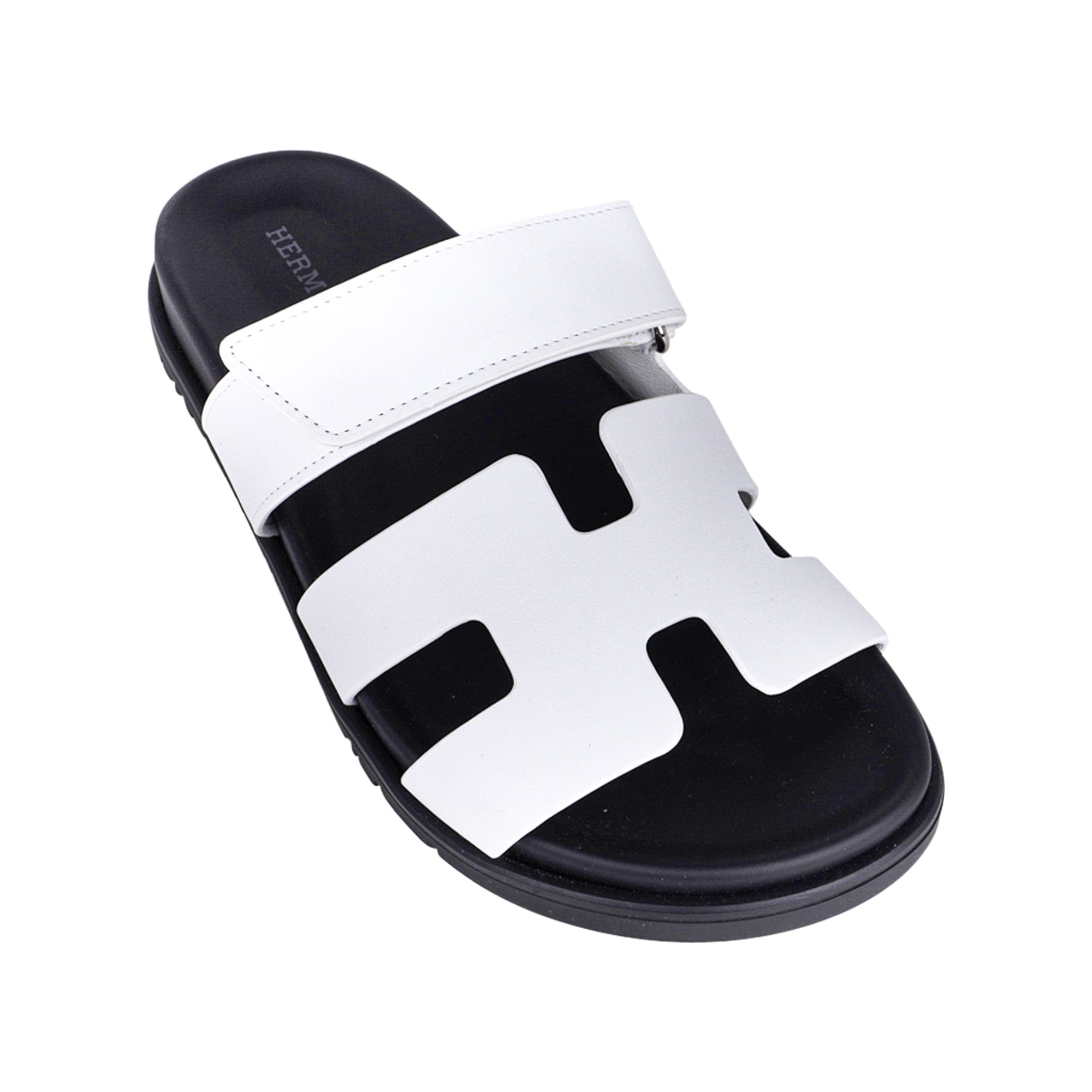 Hermes Chypre Sandal Mens Black Blue H Logo Strap Slide Slip On