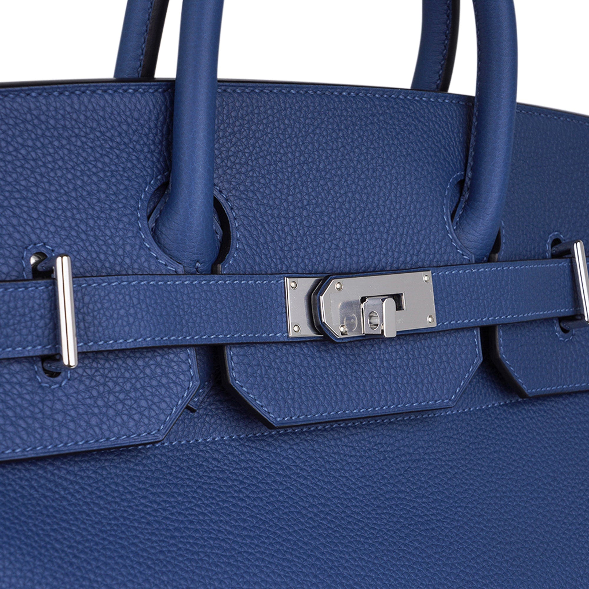 Hermès Birkin 40 HAC Blue Thalassa Togo and White Stitching