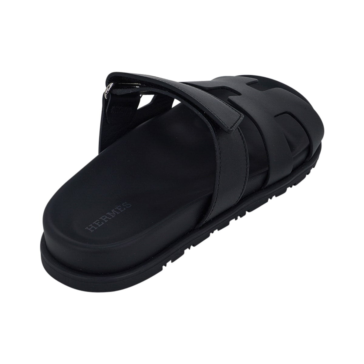 Hermes Chypre Sandal Black Calfskin Women's Shoes 38  8