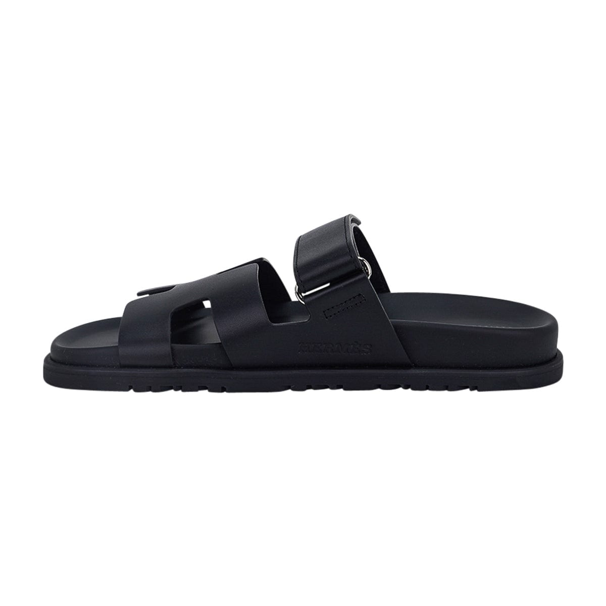 Hermes Chypre Sandal Black Calfskin Women's Shoes 38  8