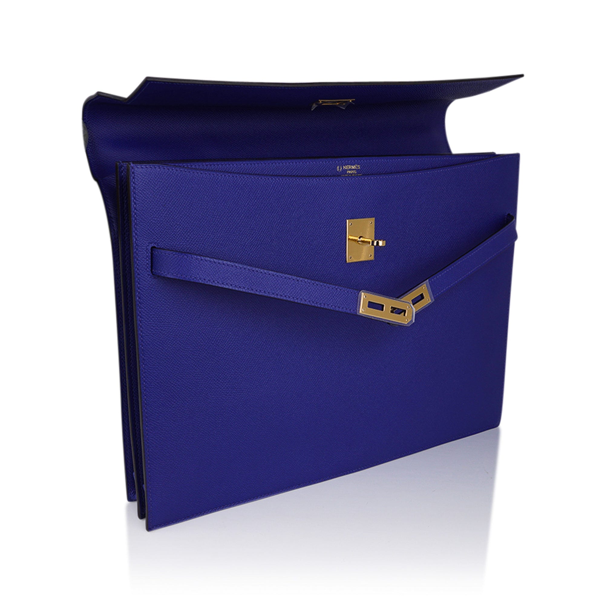 Hermes Kelly Depeches 38 Briefcase Rare Electric Blue Palladium