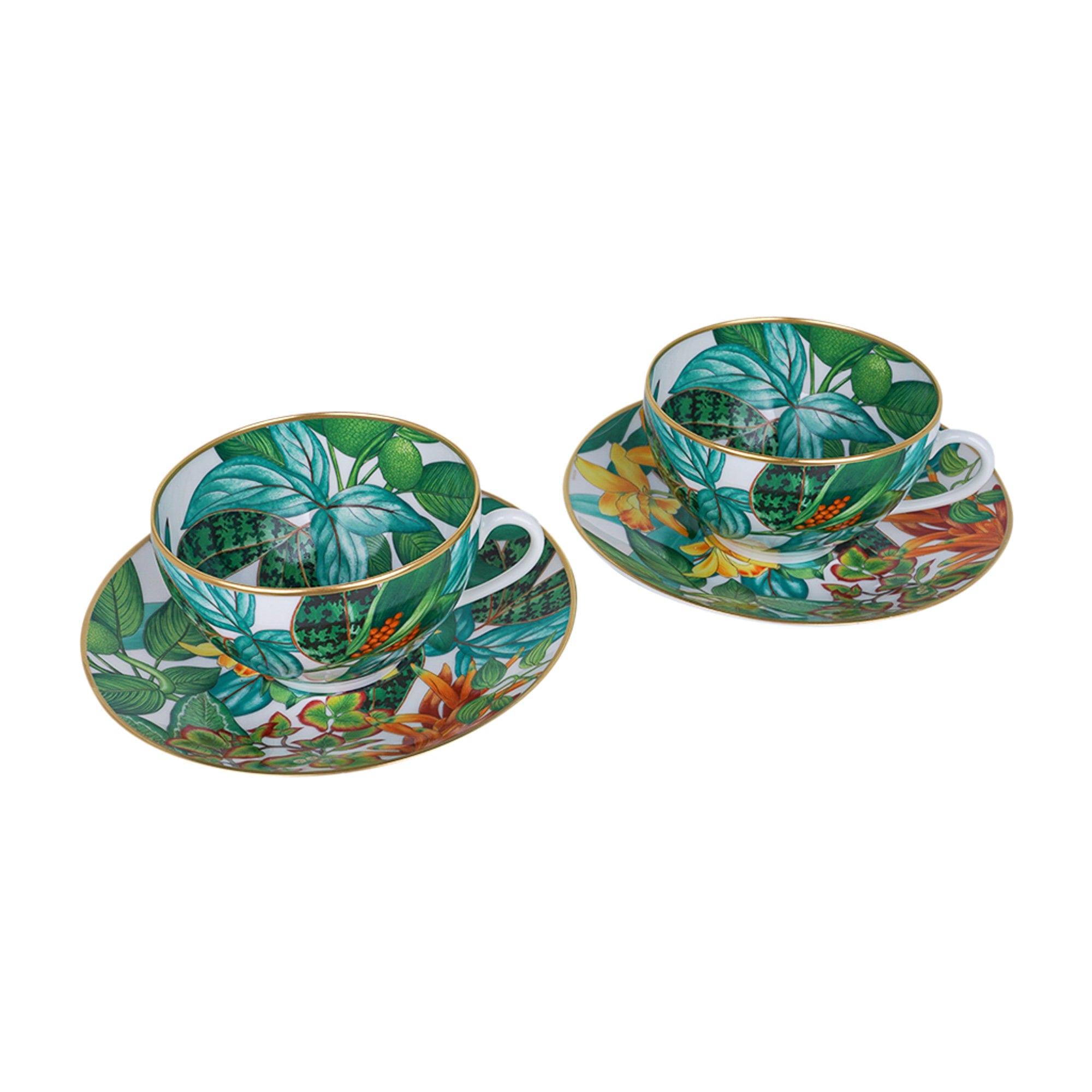 Hermes Passifolia Tea Cup Saucer Tableware 2 set Green Botanical Floral New  Auth